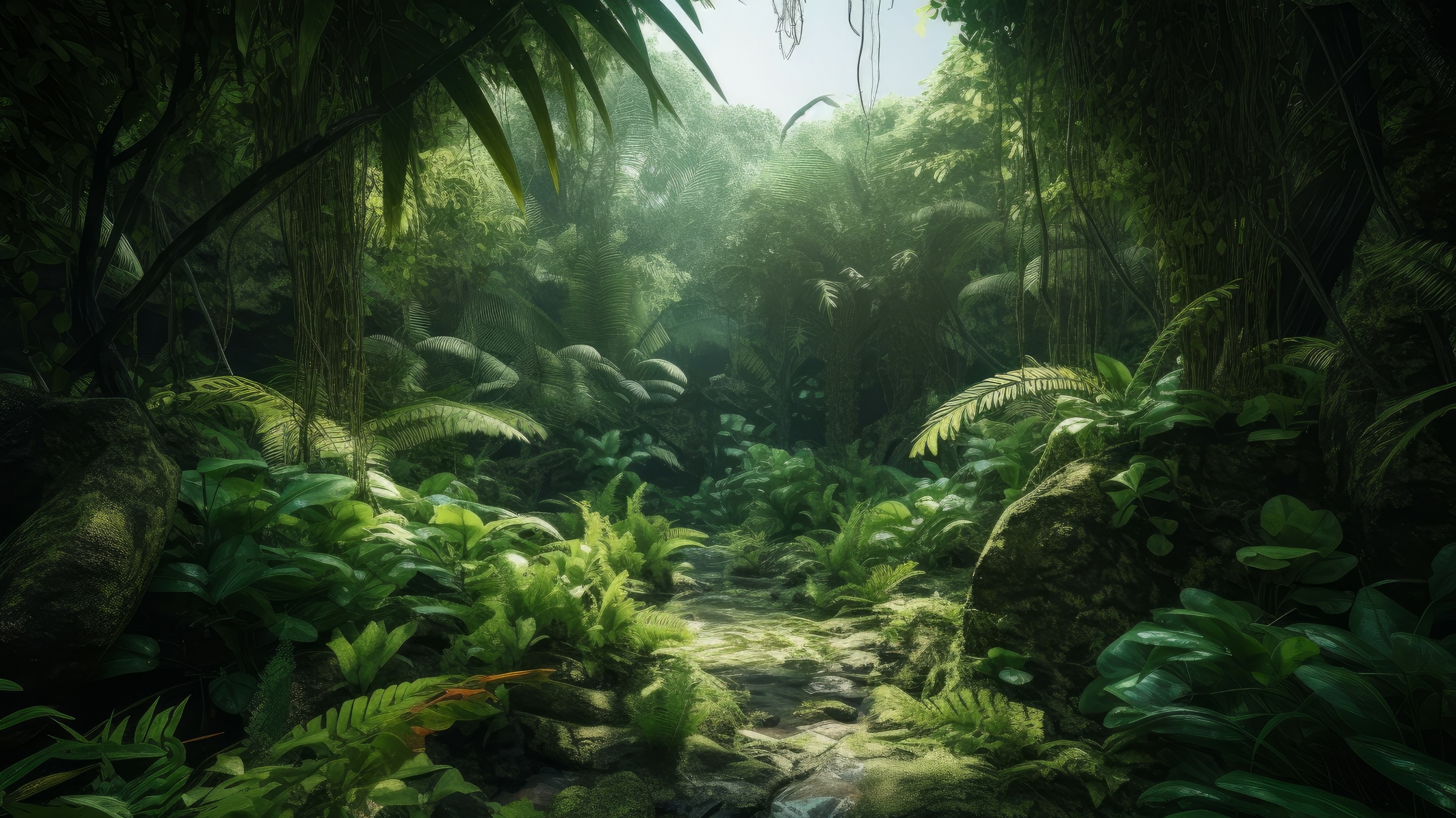 Illustration générée par une IA d'une jungle préhistorique. © nsit0108, Adobe Stock