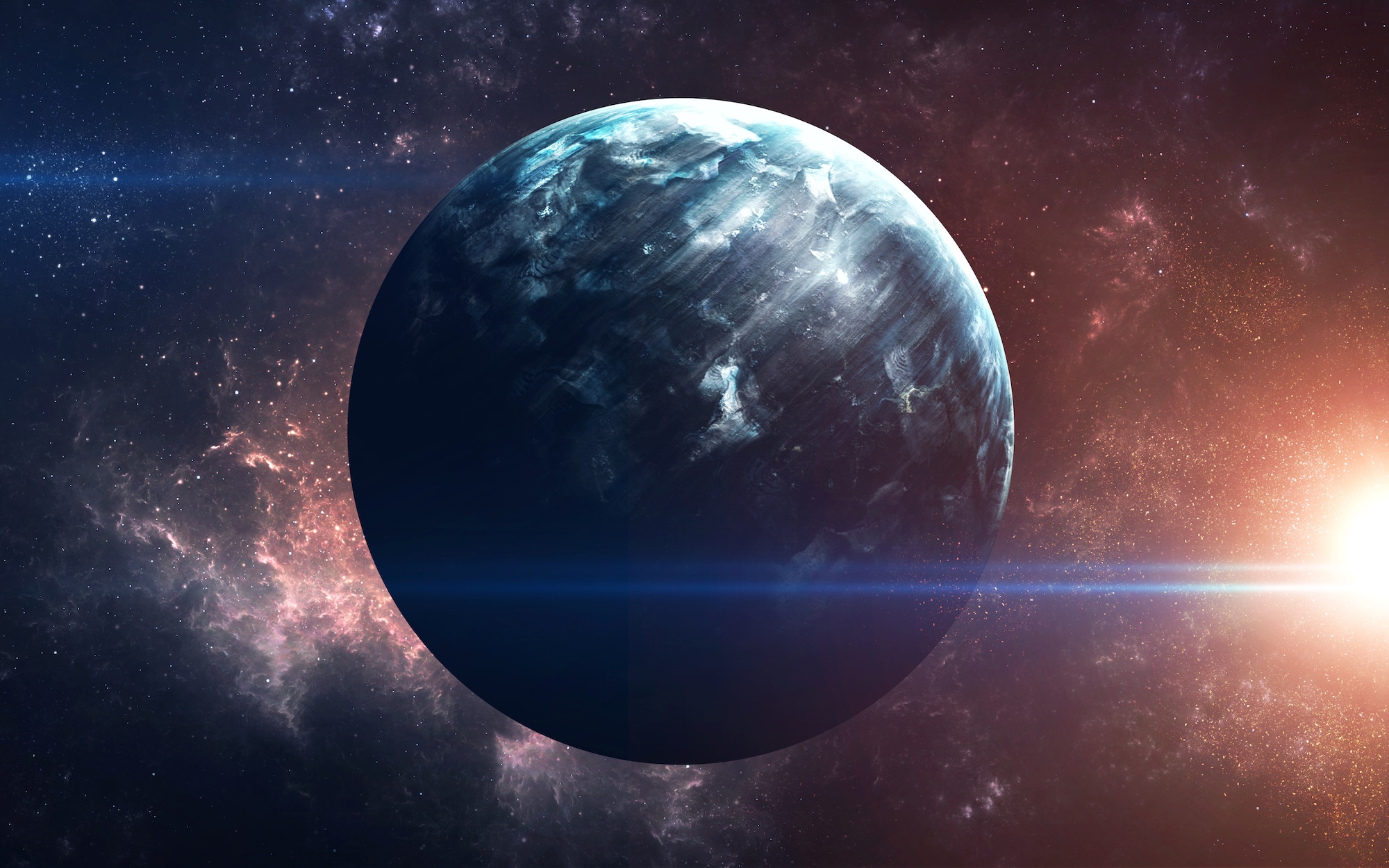 Illustration d'une hypothétique neuvième planète rôdant dans le Système solaire. © Vadimsadovski, Adobe Stock