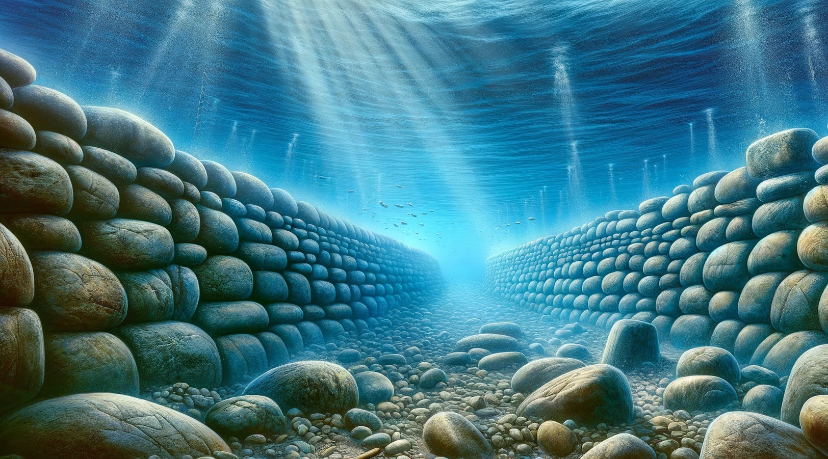 Illustration d'une méga-structure sous-marine en pierres. © XD, Futura avec DALL-E