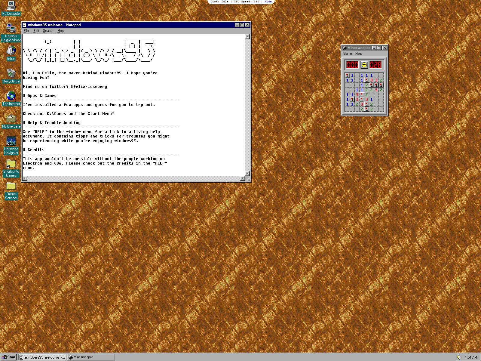 Windows 95 s'exécute dans une machine virtuelle. Il fonctionne comme un programme indépendant sans toucher à vos fichiers © Futura