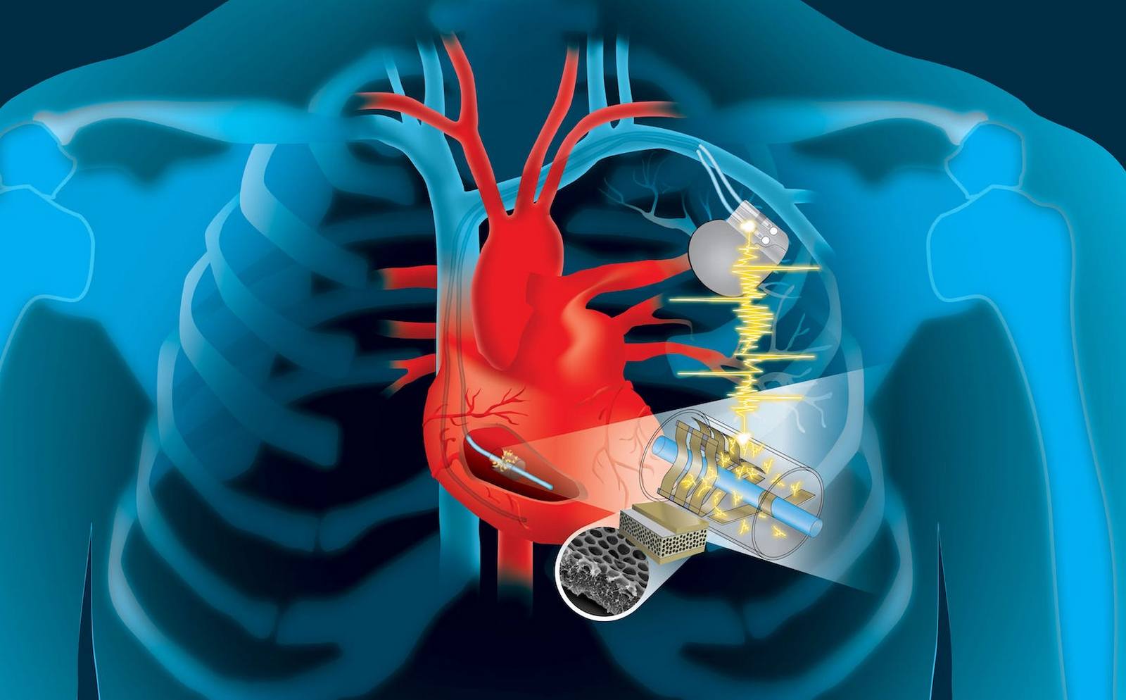 Le principe du système de recharge piézoélectrique d’un pacemaker. © Patricio R. Sarzosa, Thayer School of Engineering