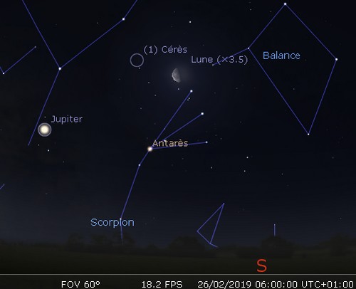 La Lune en rapprochement avec Cérès et Antarès