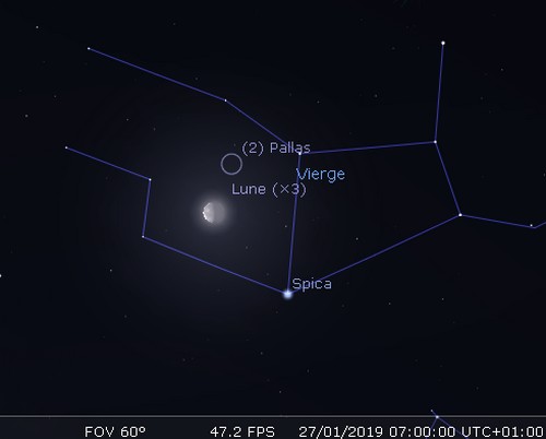La Lune en rapprochement avec Pallas et Spica