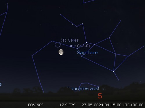 La lune en rapprochement avec l'astéroïde Cérès