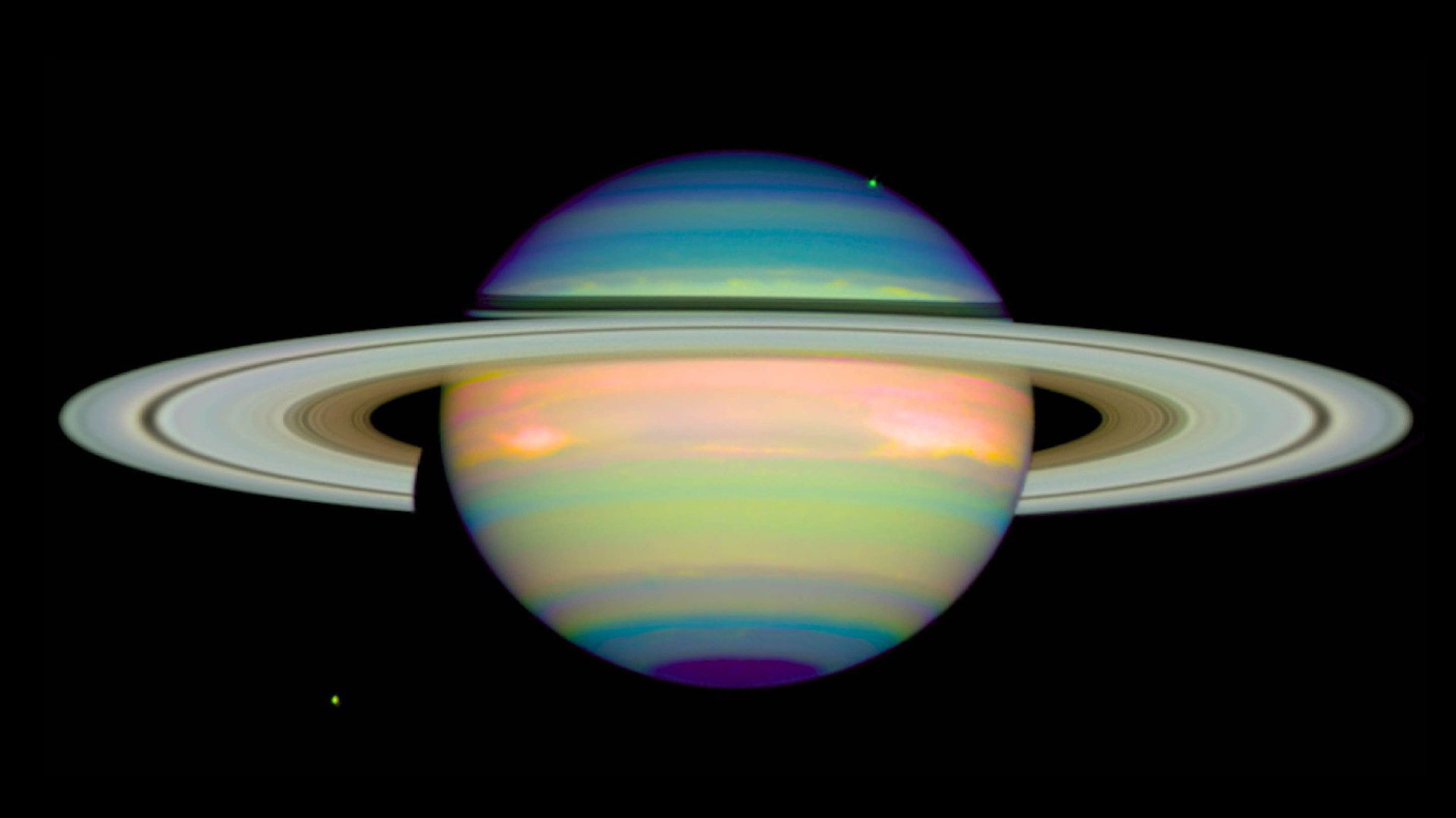 Photo de Saturne en infrarouge. Cette photo de la planète Saturne a été prise en infrarouge. © Erich Karkoschka (University of Arizona), Nasa