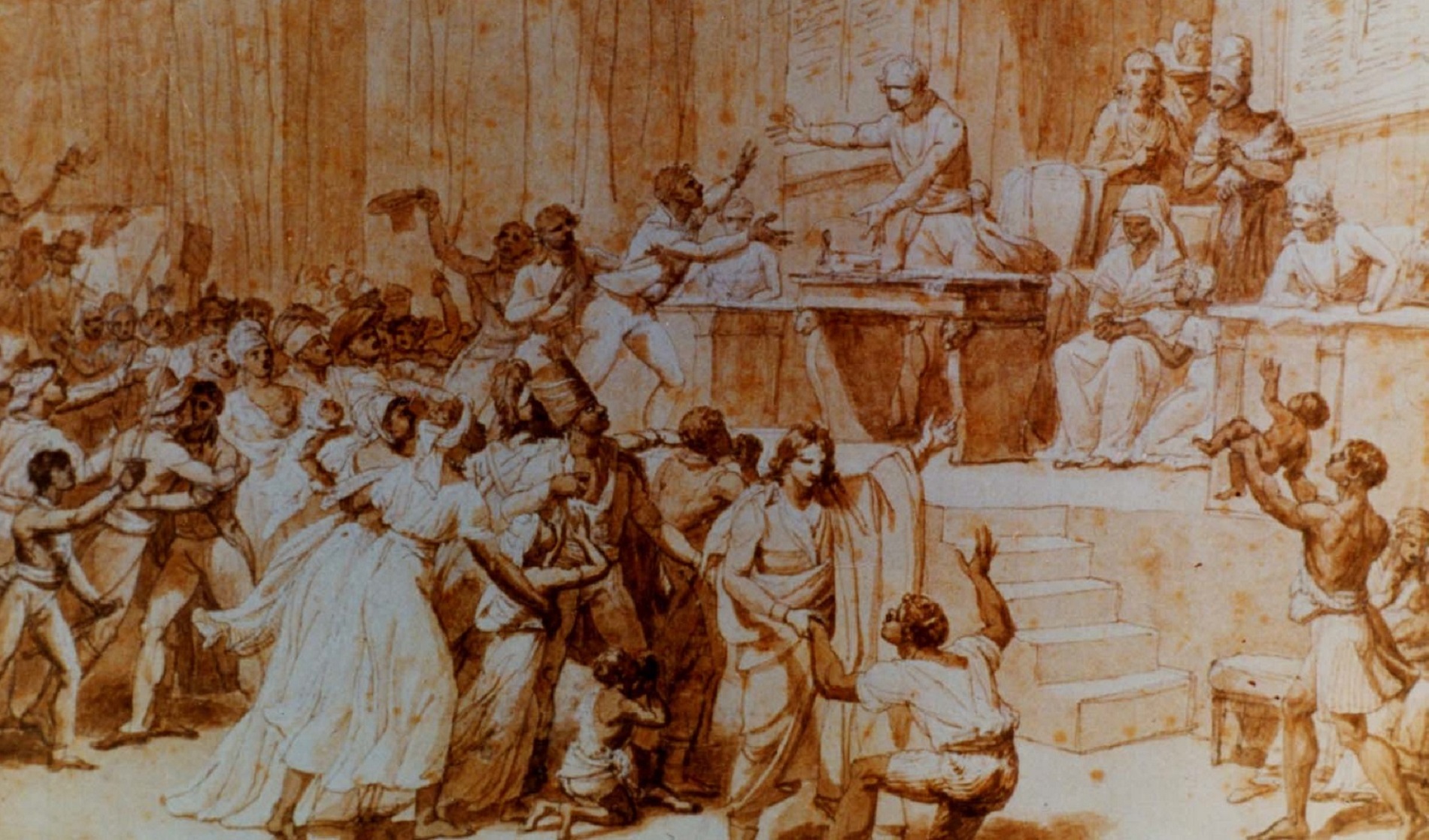 Tableau : « L'abolition de l'esclavage par la Convention nationale », le 16 pluviôse an II ou 4 février 1794, par Nicolas André Monsiau en 1794. Musée Carnavalet, Paris. © RMN-Grand Palais, Bulloz.