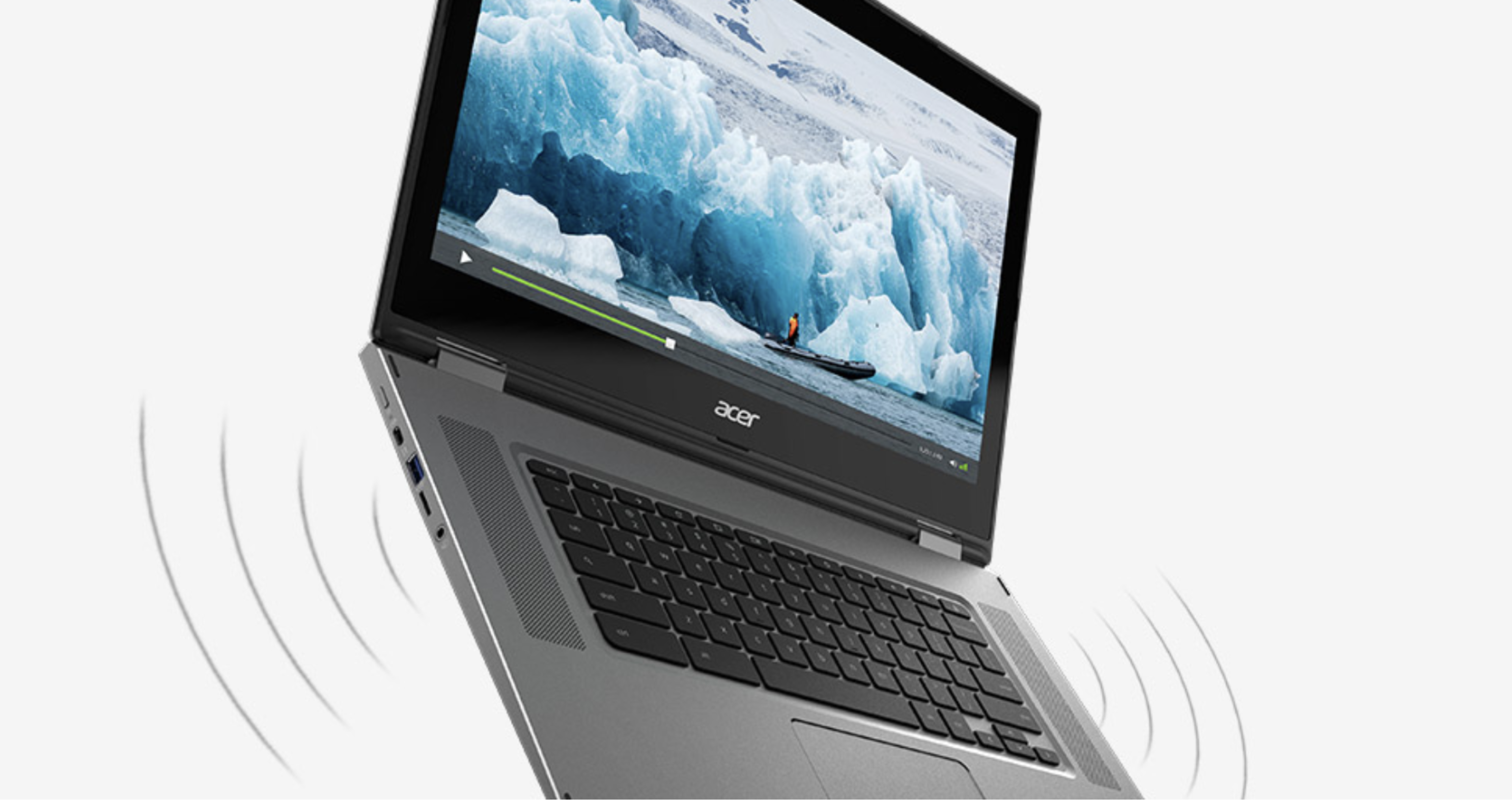 Des haut-parleurs placés sur la partie supérieure de l'Acer Chromebook Spin 15 assurent un des meilleurs sons. © Acer