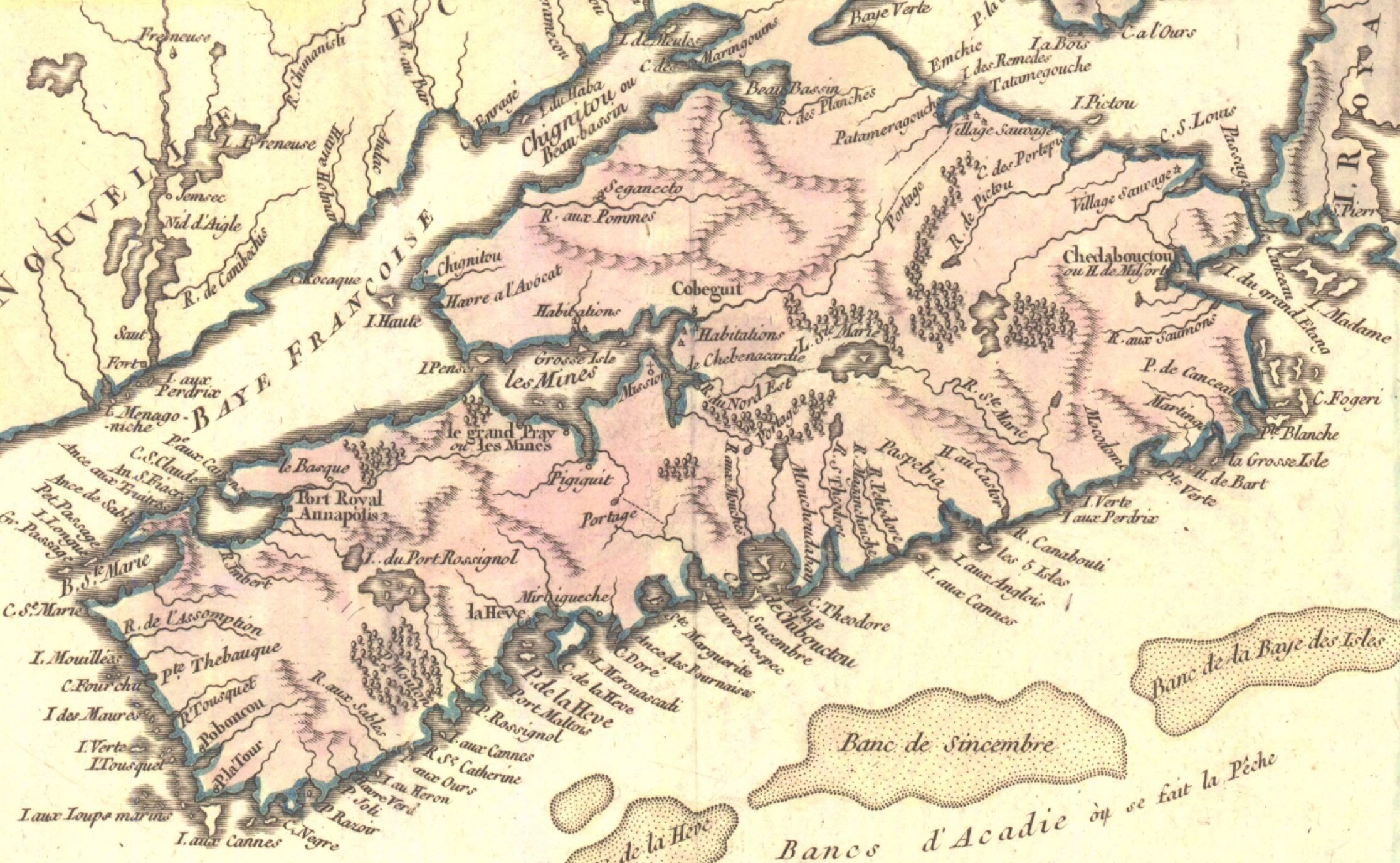 Carte de l'Acadie en 1749 par Robert de Vaugondy. © Domaine public