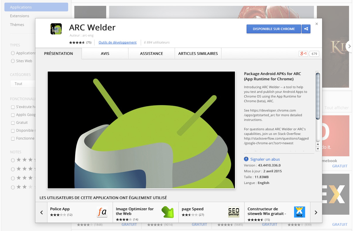 Le logiciel ARC Welder, fonctionnant avec Chrome, permet de lancer une application enregistrée sur ordinateur sous la forme d'un fichier APK. © Google