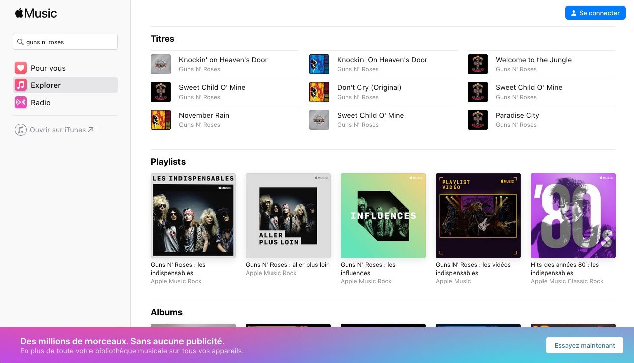 La version Web sur navigateur d’Apple Music. © Apple Music