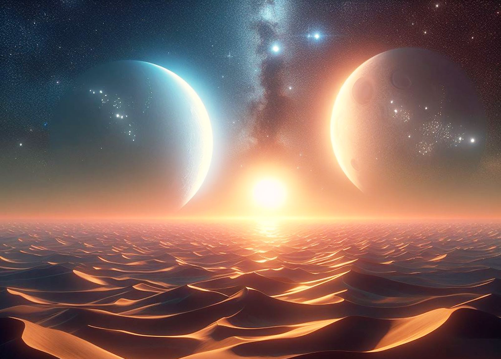 Une vue de Dune en orbite autour de Canopus par l'IA. © IA BING Designer Microsoft Corporation    