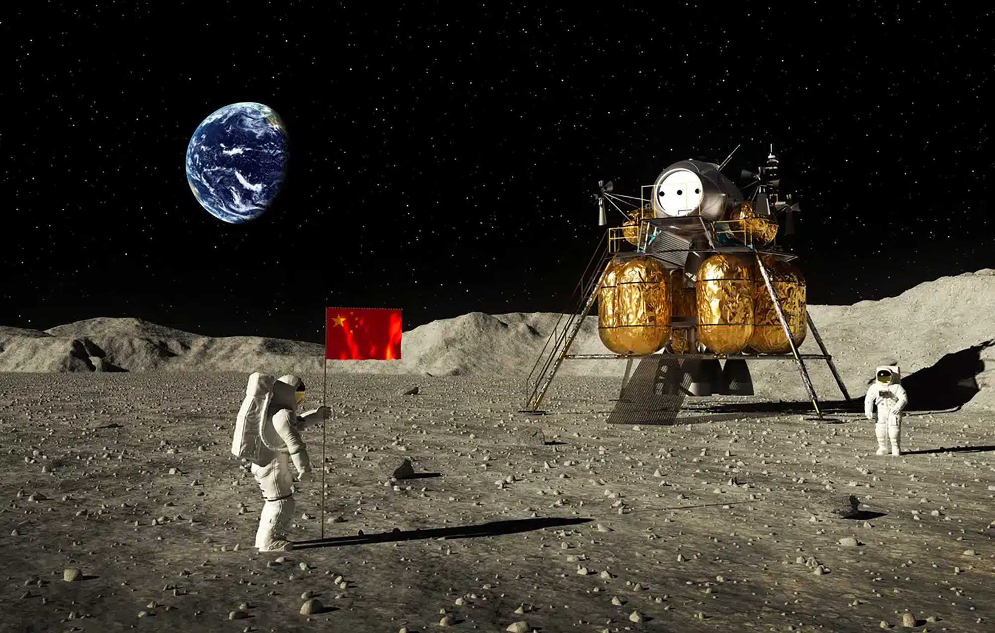 Vue d'artiste d'une mission chinoise sur la Lune. © 3DSculptor, iStock