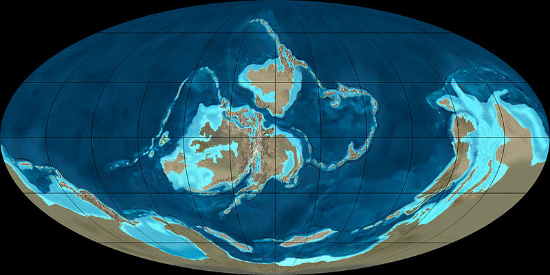Au Silurien, le supercontinent Gondawana occupe une grande partie de l’hémisphère sud. Les autres masses continentales se rapprochent progressivement. Plus tard, elles formeront un deuxième supercontinent : Laurussia. © Ron Blakey, NAU Geology, Wikimedia Commons, cc by sa 3.0