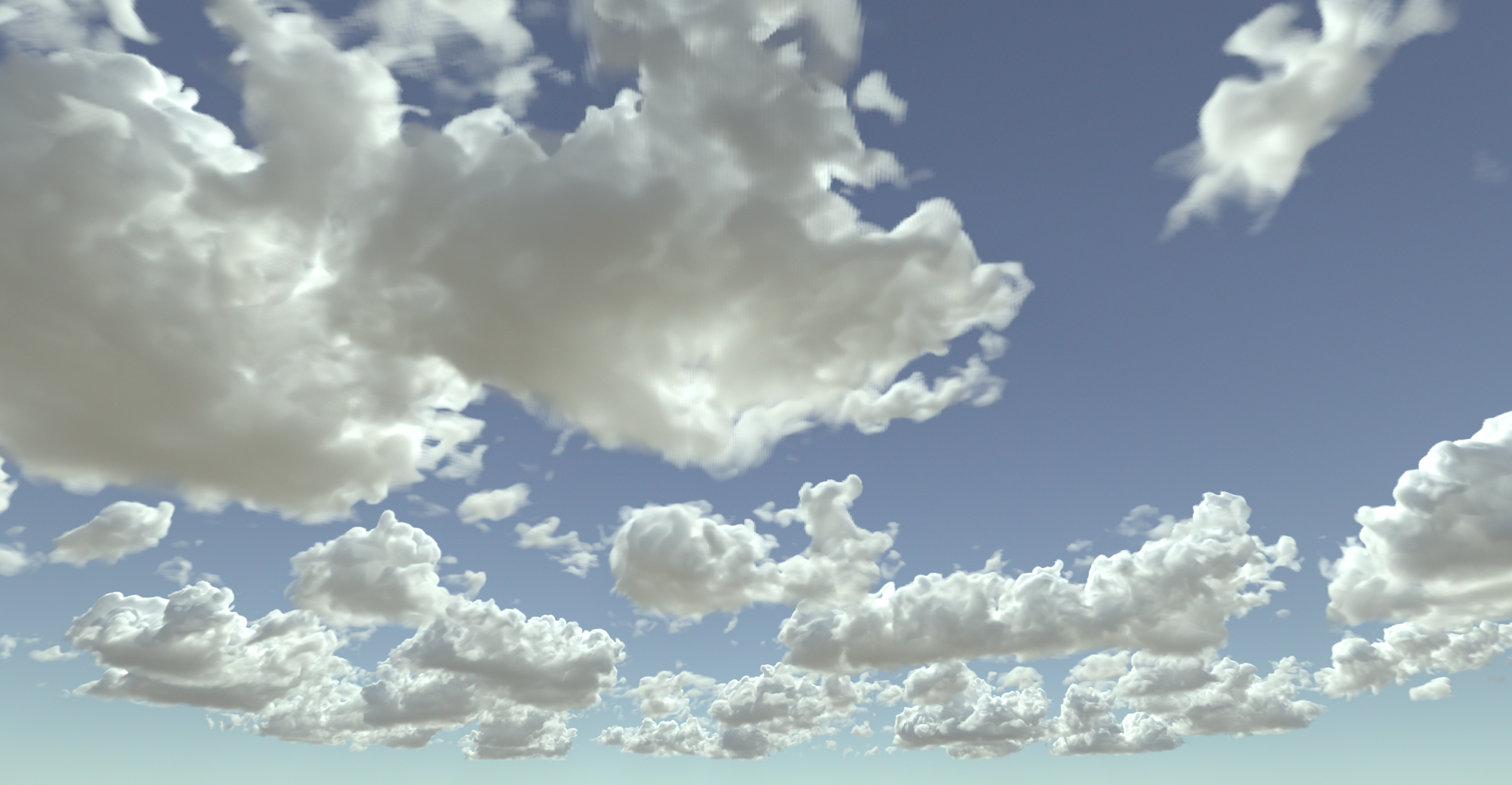 Rendu photo réaliste d'une simulation explicite de nuages avec une résolution de 8 mètres (N. Villefranque/Meso-Star, modèle Meso-NH, logiciel High-Tune:Renderer).&nbsp;© Lmd Jussieu