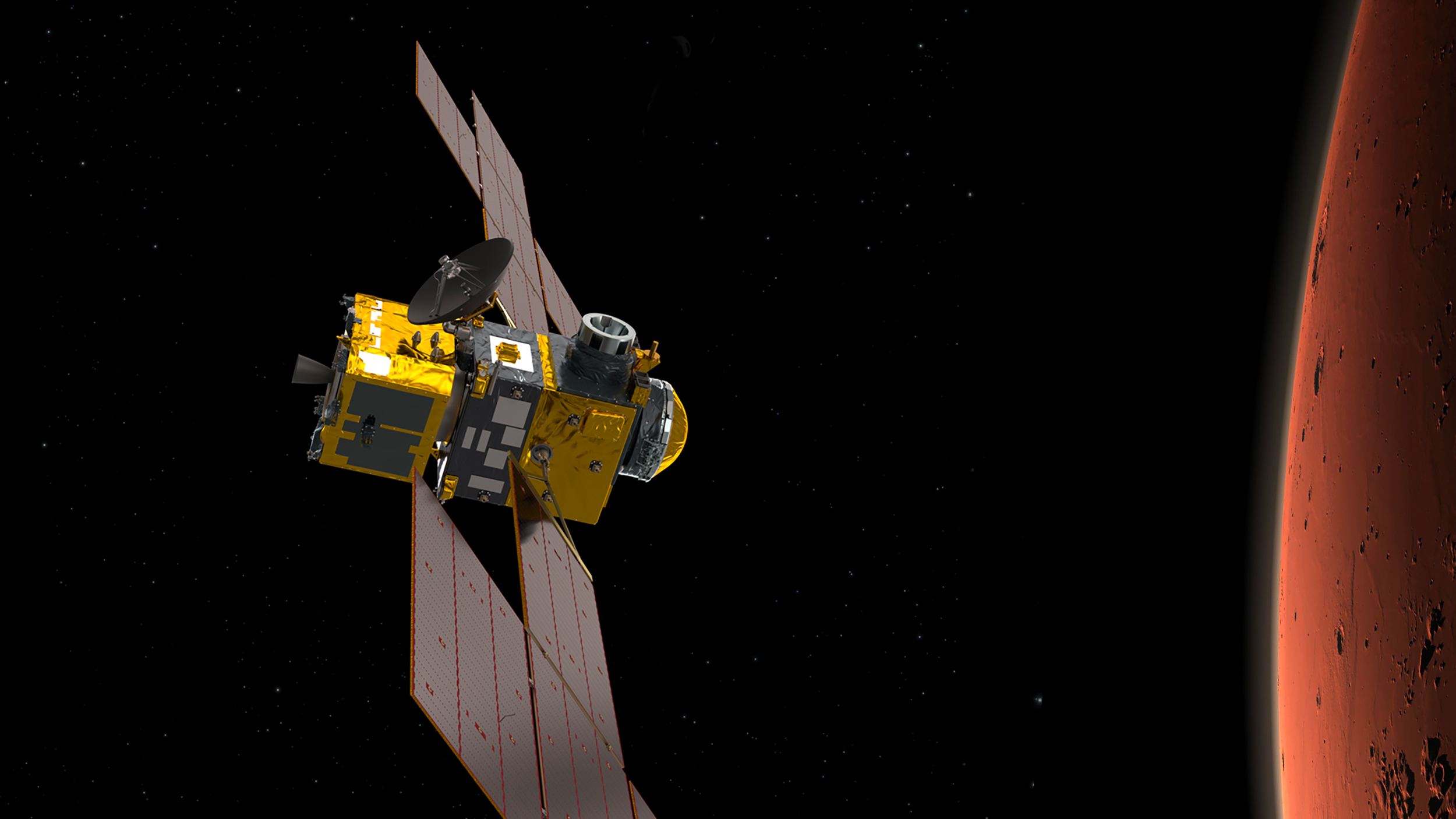 ERO (Earth Return Orbiter), le satellite de capture et de retour&nbsp;avec, à gauche, le module d'insertion en orbite (IOM). ERO, sera réalisé par Airbus et le module OIM par Thales Alenia Space sous la maîtrise d'œuvre d'Airbus. © ESA, ATG-Medialab