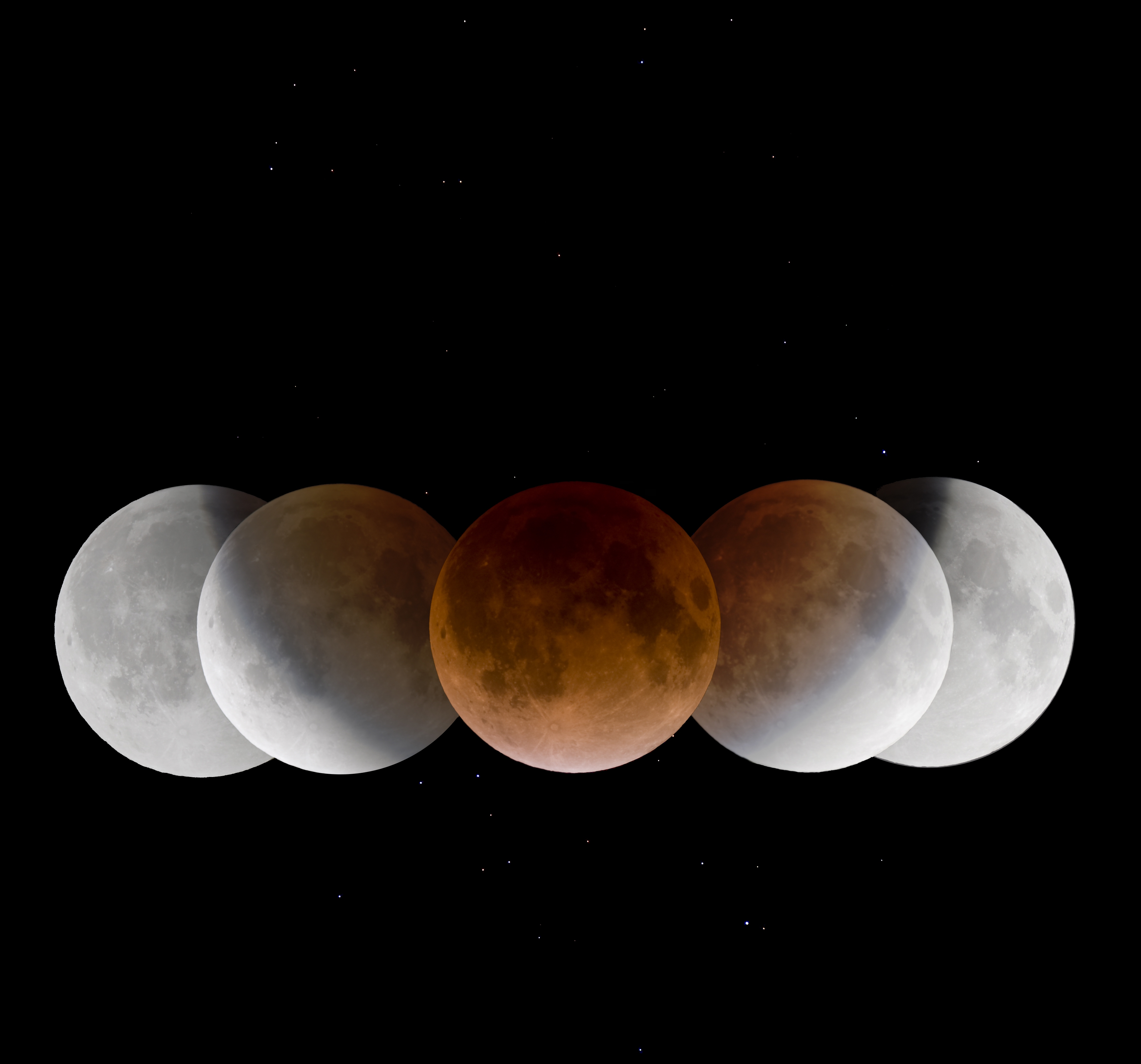 Lors d’une éclipse de Lune, notre satellite prend une couleur cuivrée. © Wang, Letian, APOD