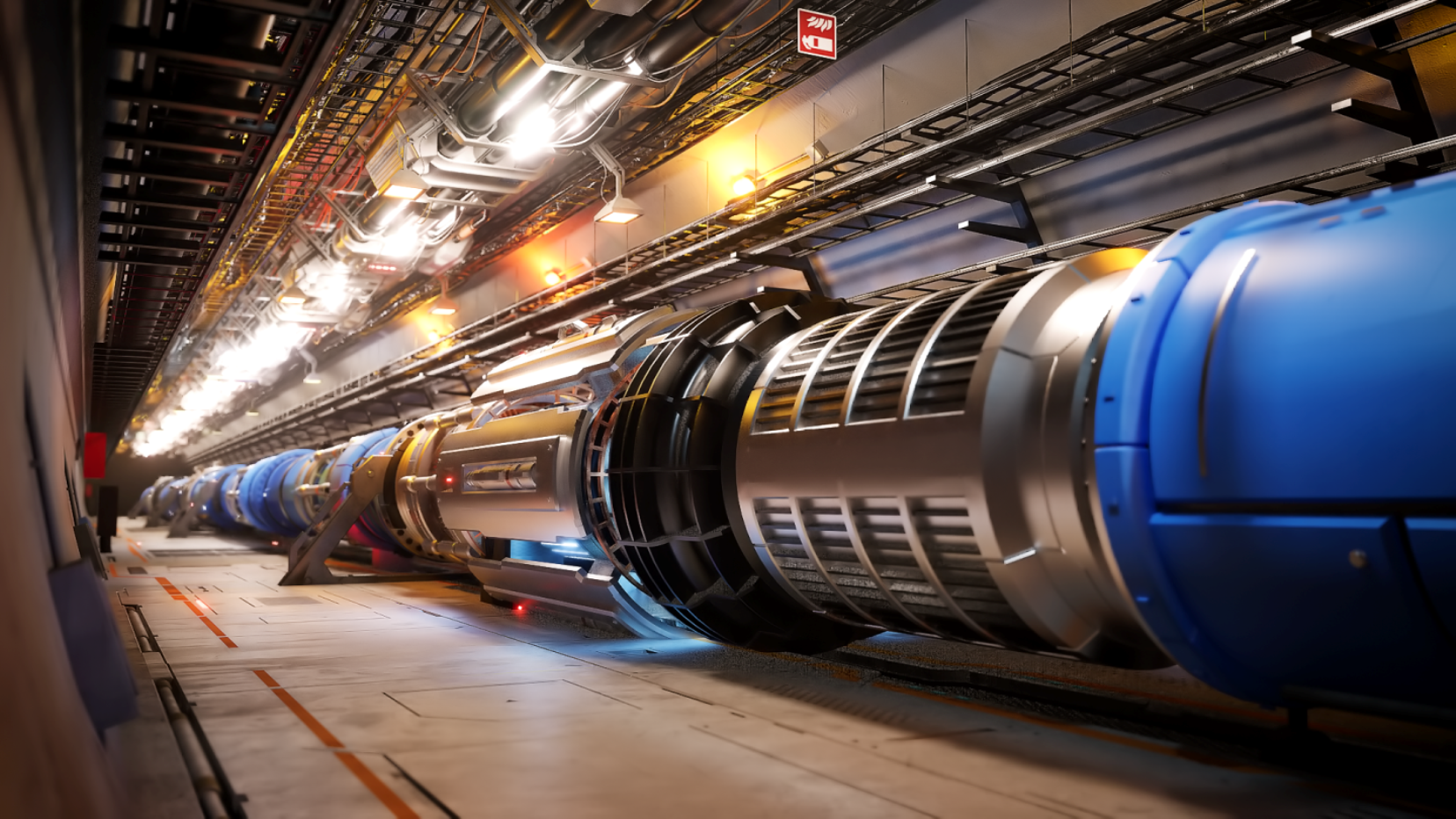 Représentation artistique du tunnel pour le FCC-hh (collisionneur proton-proton). Image : PIXELRISE © CERN