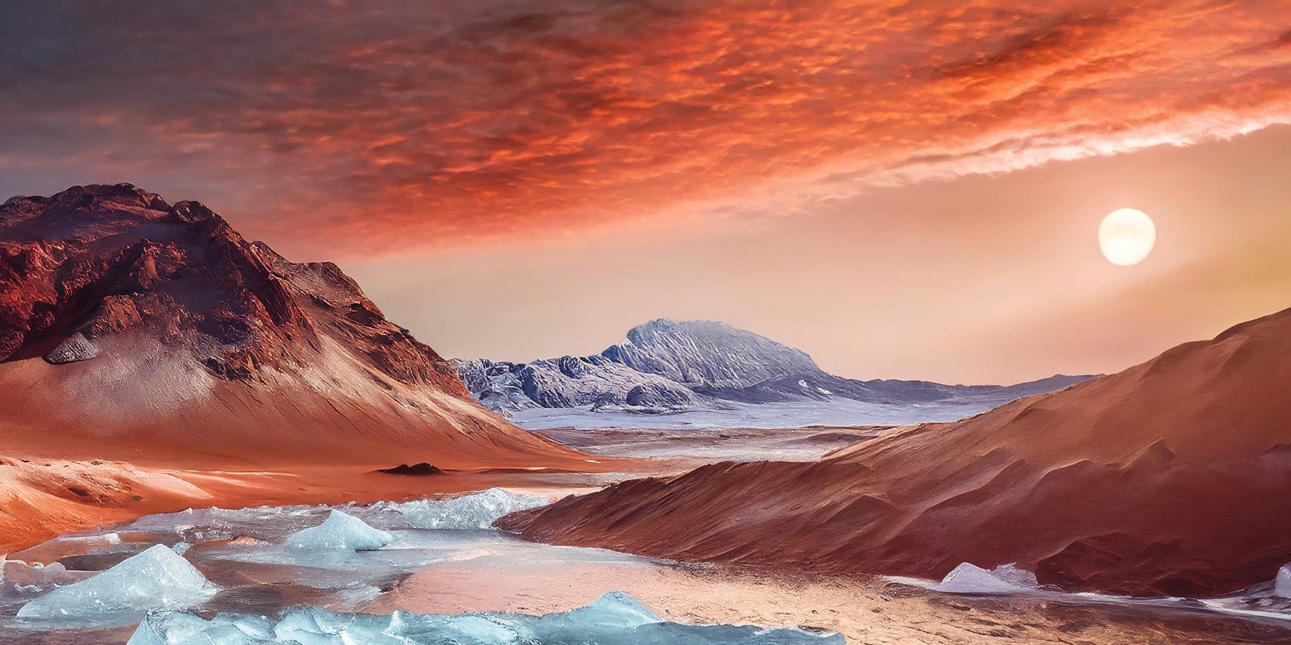 Illustration de glace affleurant à la surface de Mars. Image générée à l'aide d'une IA. © XD pour Futura avec Adobe Firefly