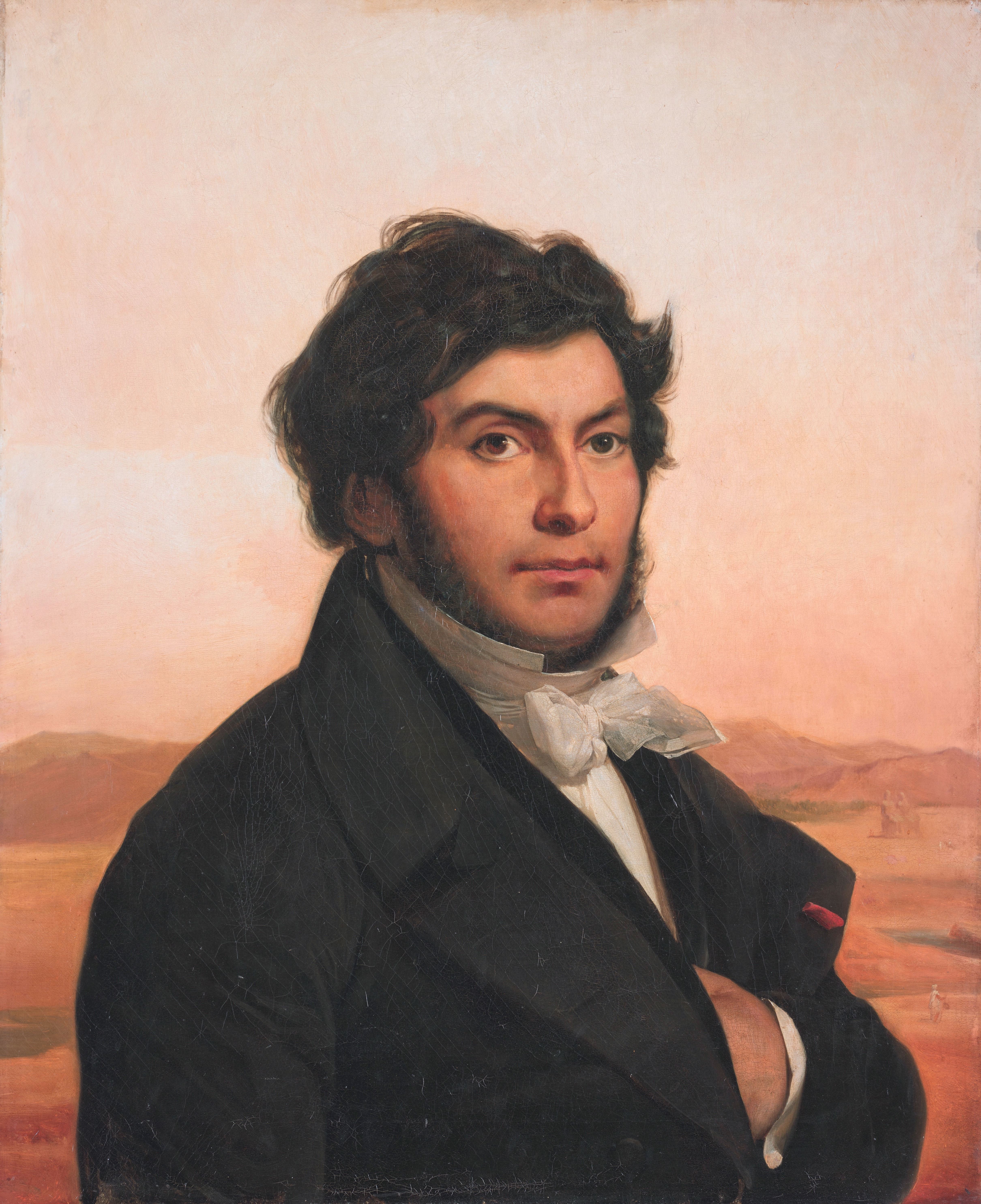 Portrait de Jean-François Champollion, en 1831, par Léon Cogniet (Musée du Louvre). © Domaine publicImage de fond (hiéroglyphes). © Swisshippo, Adobe Stock 