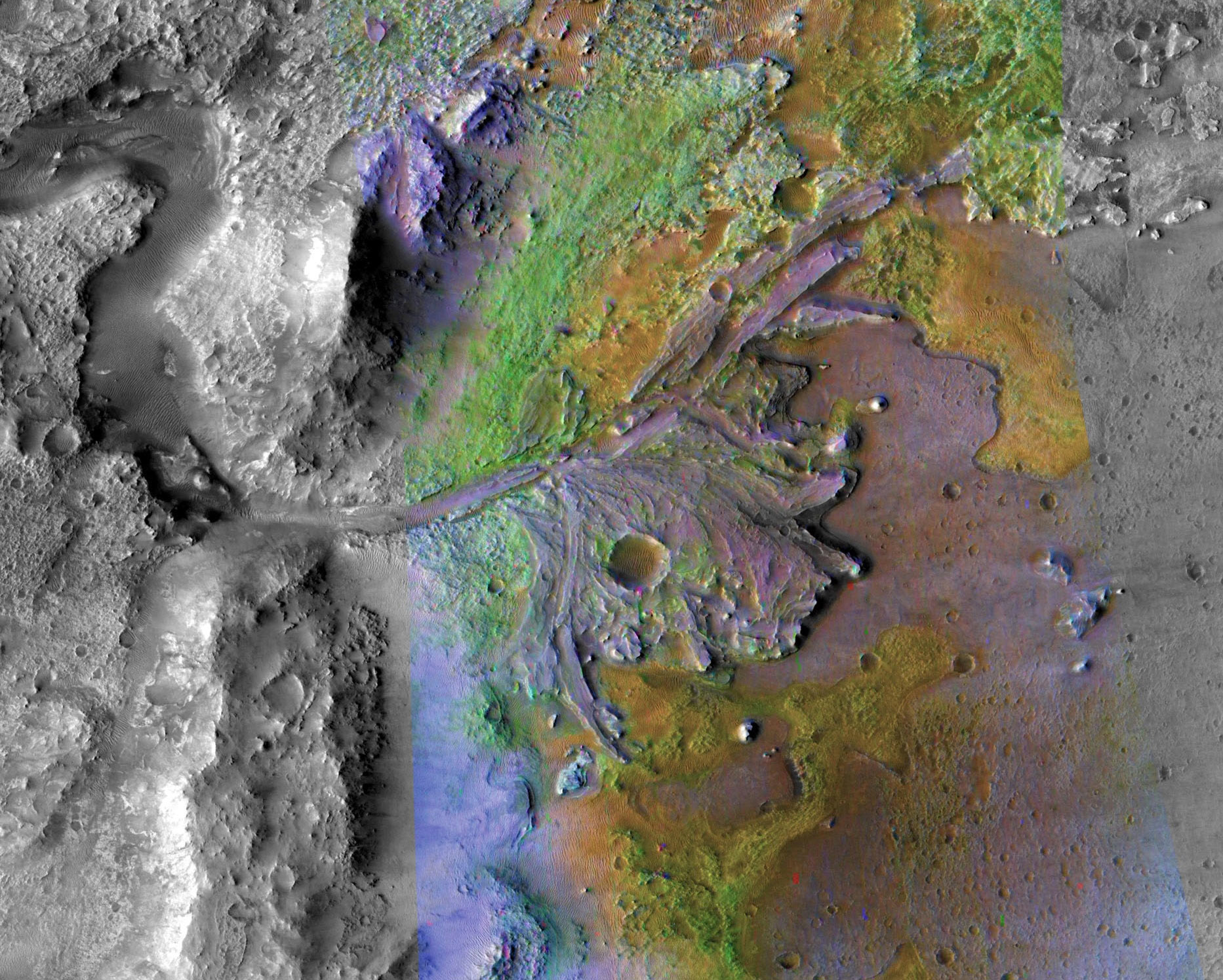 Le cratère Jezero, site d'atterrissage du rover Mars 2020. © Nasa/JPL-Caltech/MSSS/JHU-AP