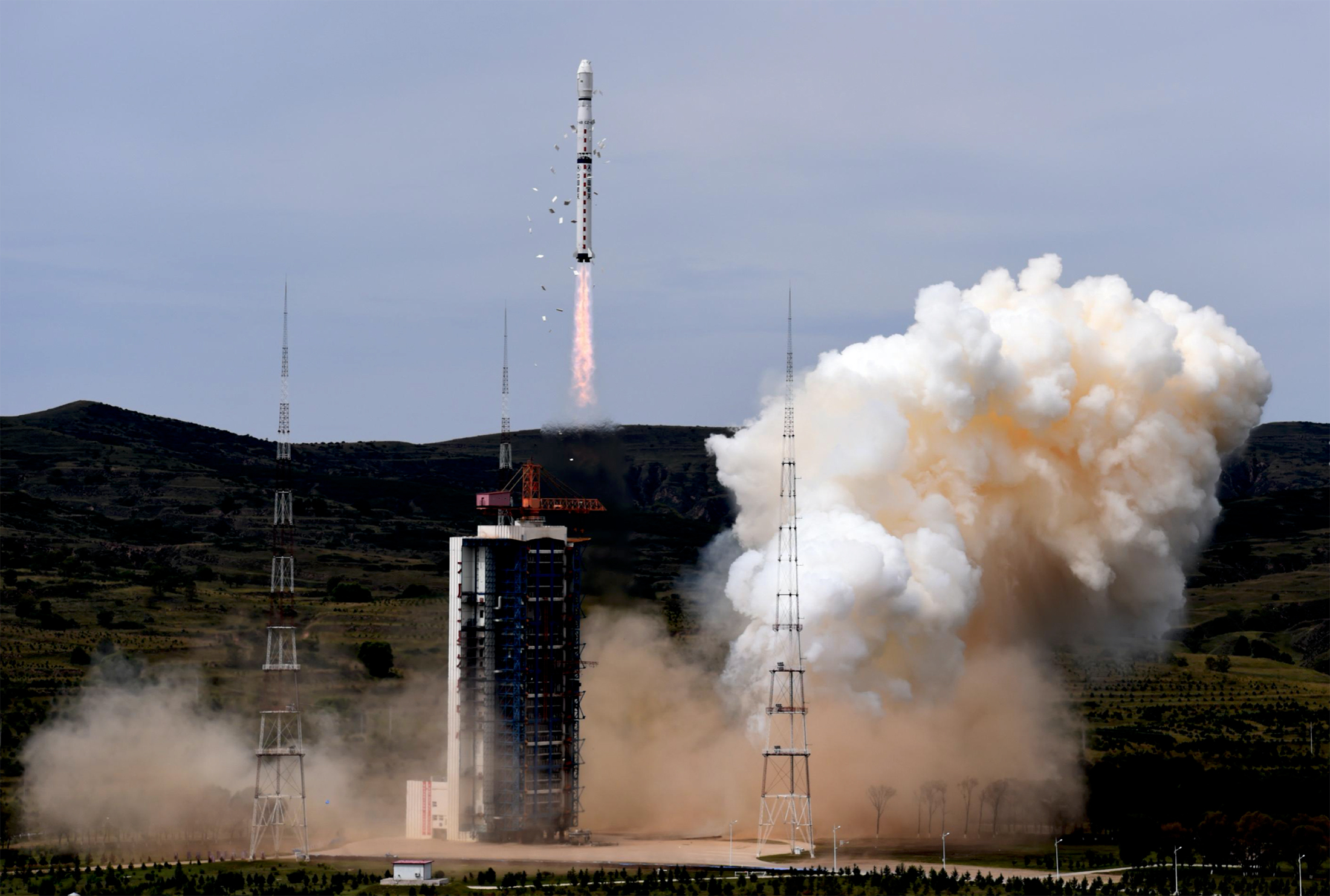 Décollage d'un lanceur Long March 4B depuis la base de lancement de Taiyuan, située dans la province du Shanxi au nord-est de la Chine. © Xinhua 