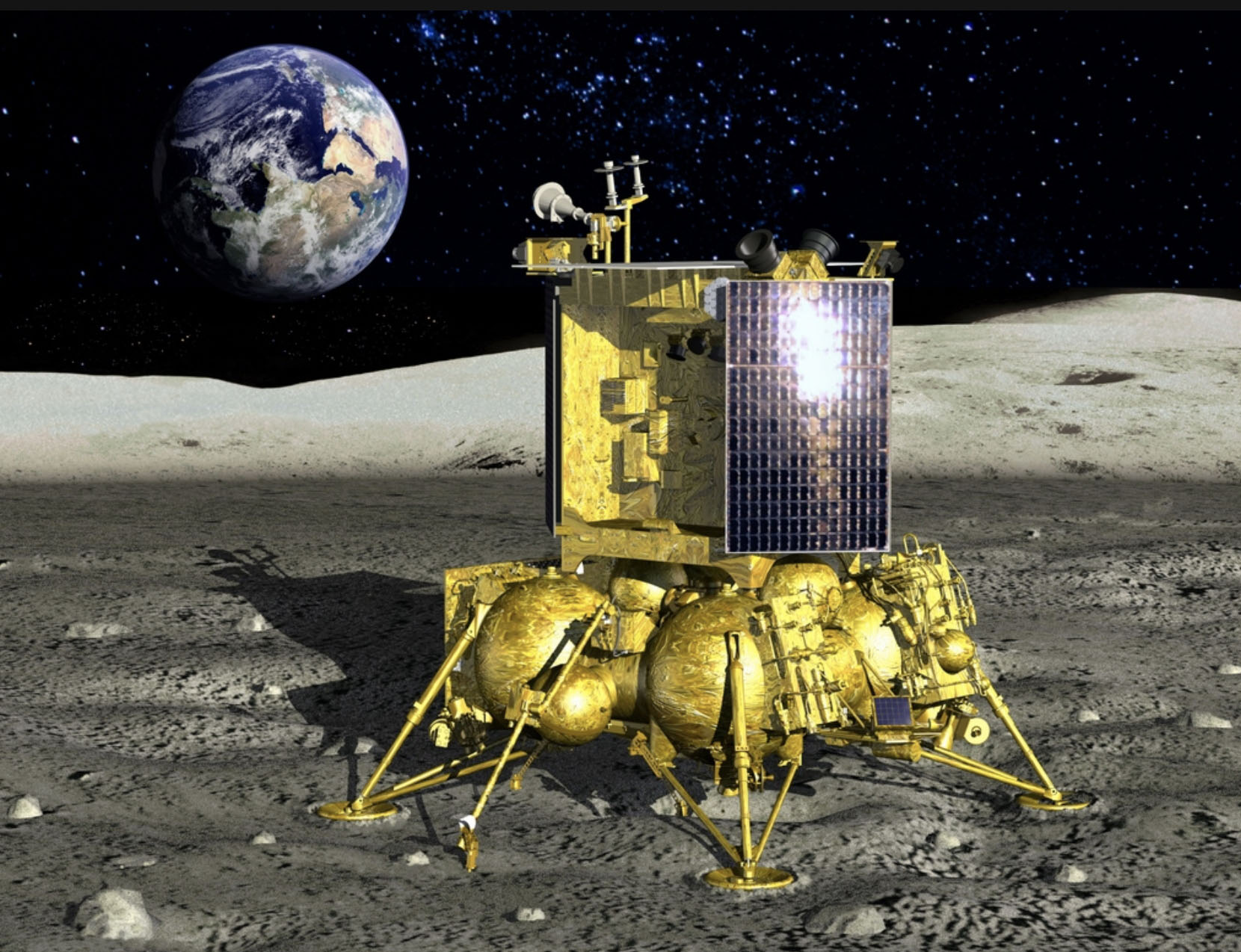 La sonde russe Luna-25 devait se poser le 19 août dernier au niveau du pôle sud de la Lune. © N.P.O. Lavochkin