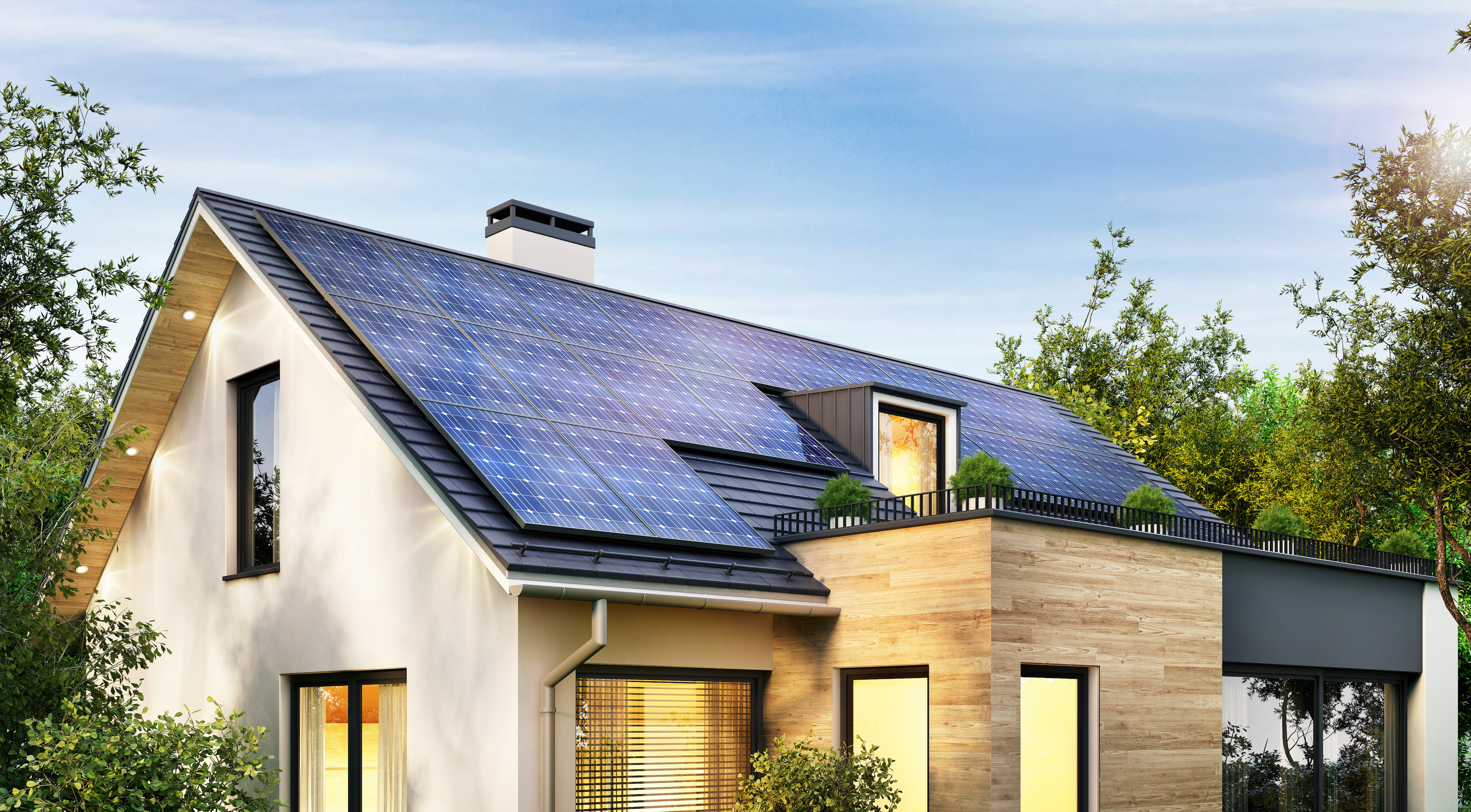 Autoproduire de l'électricité grâce à l'énergie solaire permet de réduire sa consommation d'électricité. Associé à une pompe à chaleur air/eau et un chauffe-eau thermodynamique, la solution globale et évolutive « Ma maison hybride » d'Airwell, rend la maison énergétiquement plus autonome. © slavun, Adobe Stock