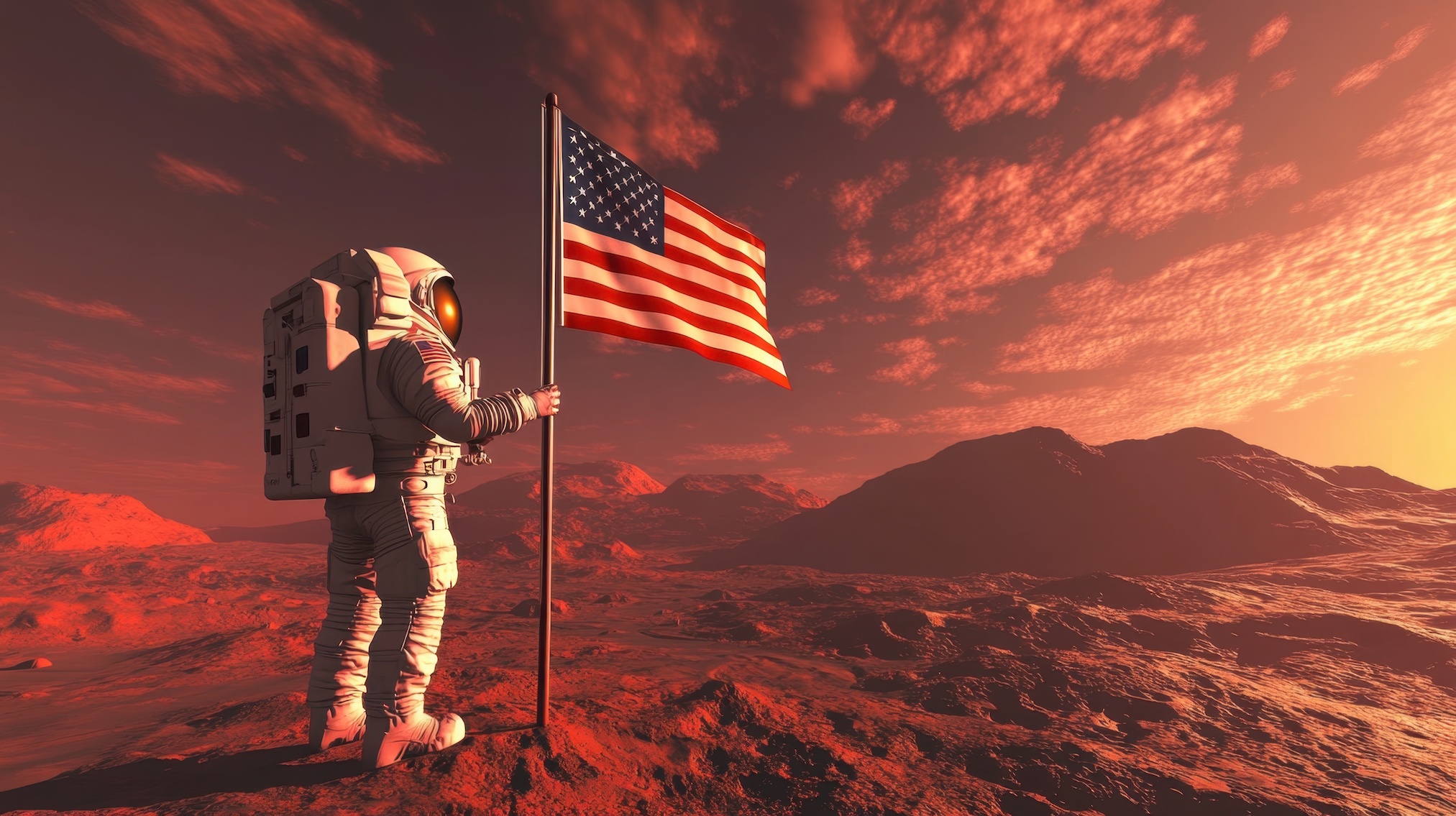 Image d'illustration générée par l'intelligence artificielle d'un Américain sur Mars. © Kyr, Adobe Stock