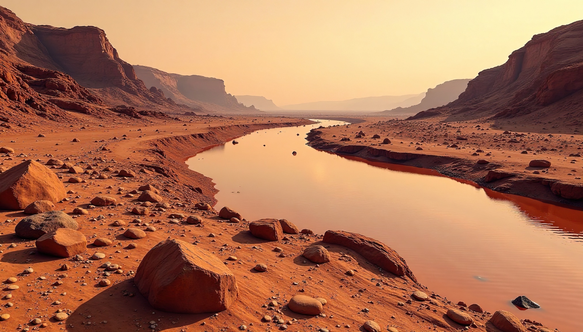 Pour maintenir de l'eau liquide en surface, Mars a dû présenter un climat chaud, et donc une atmosphère riche en gaz à effet de serre. © Andaman, Adobe Stock (image générée avec IA)