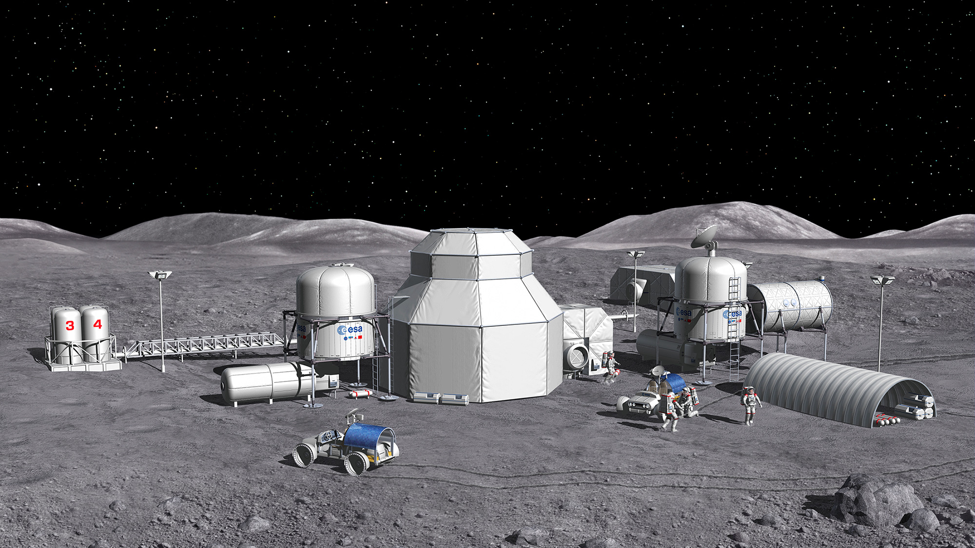 Concept de base habitée sur la Lune, étudié par l'Agence spatiale européenne. © ESA, P. Carril