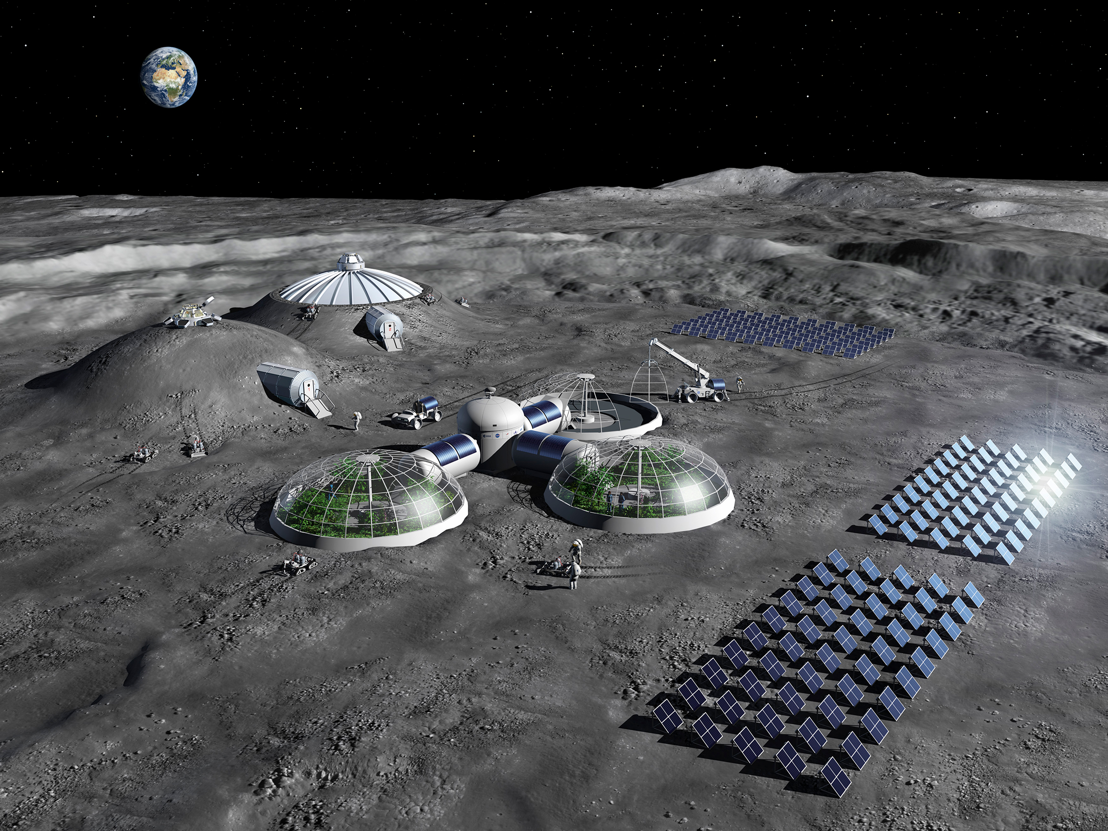 Concept de base lunaire étudié par l'Agence spatiale européenne. © ESA, P. Carril