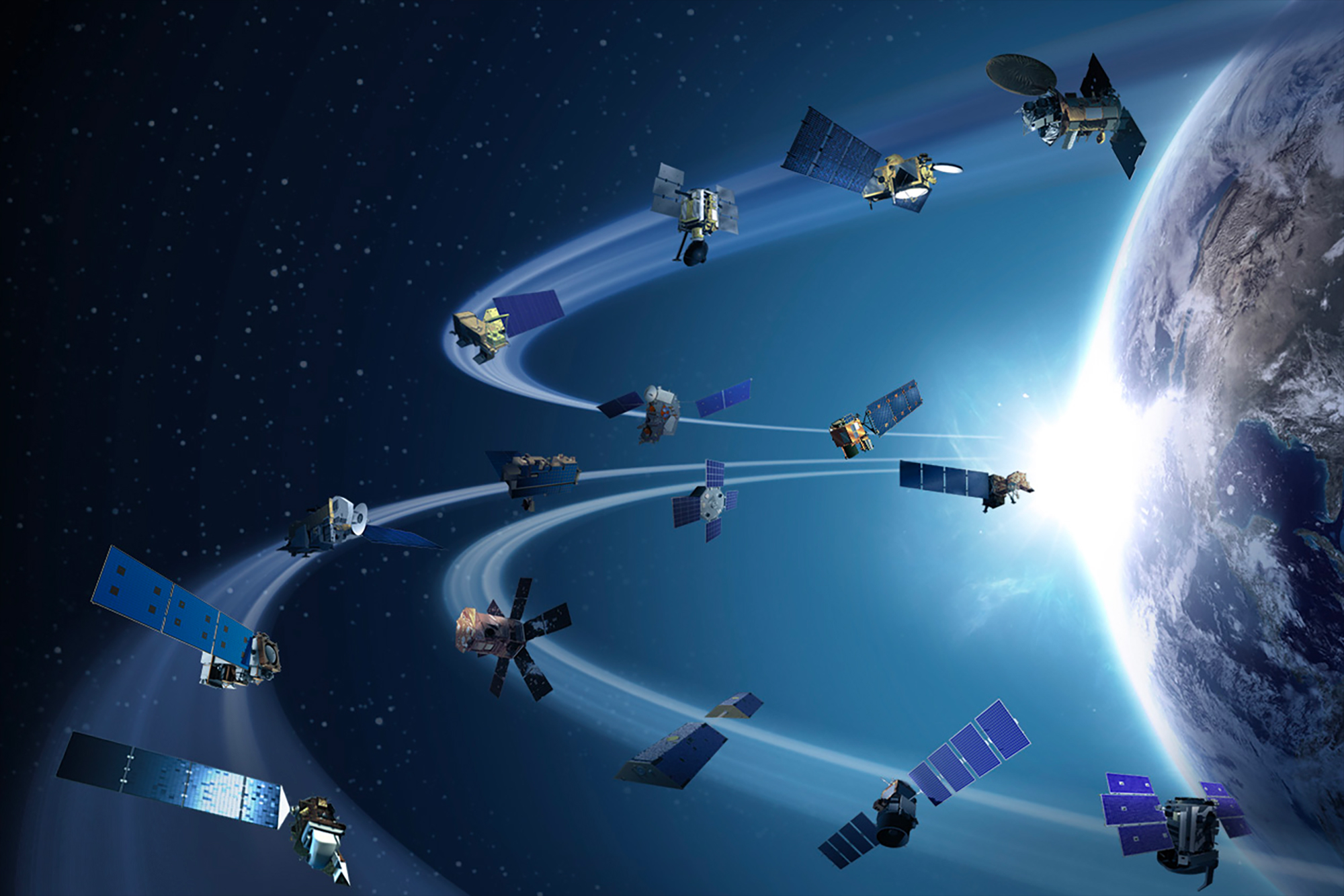 Des orbites de plus en plus occupées, voire encombrées, augmentent les risques de collision entre satellites des uns et des autres. © Nasa