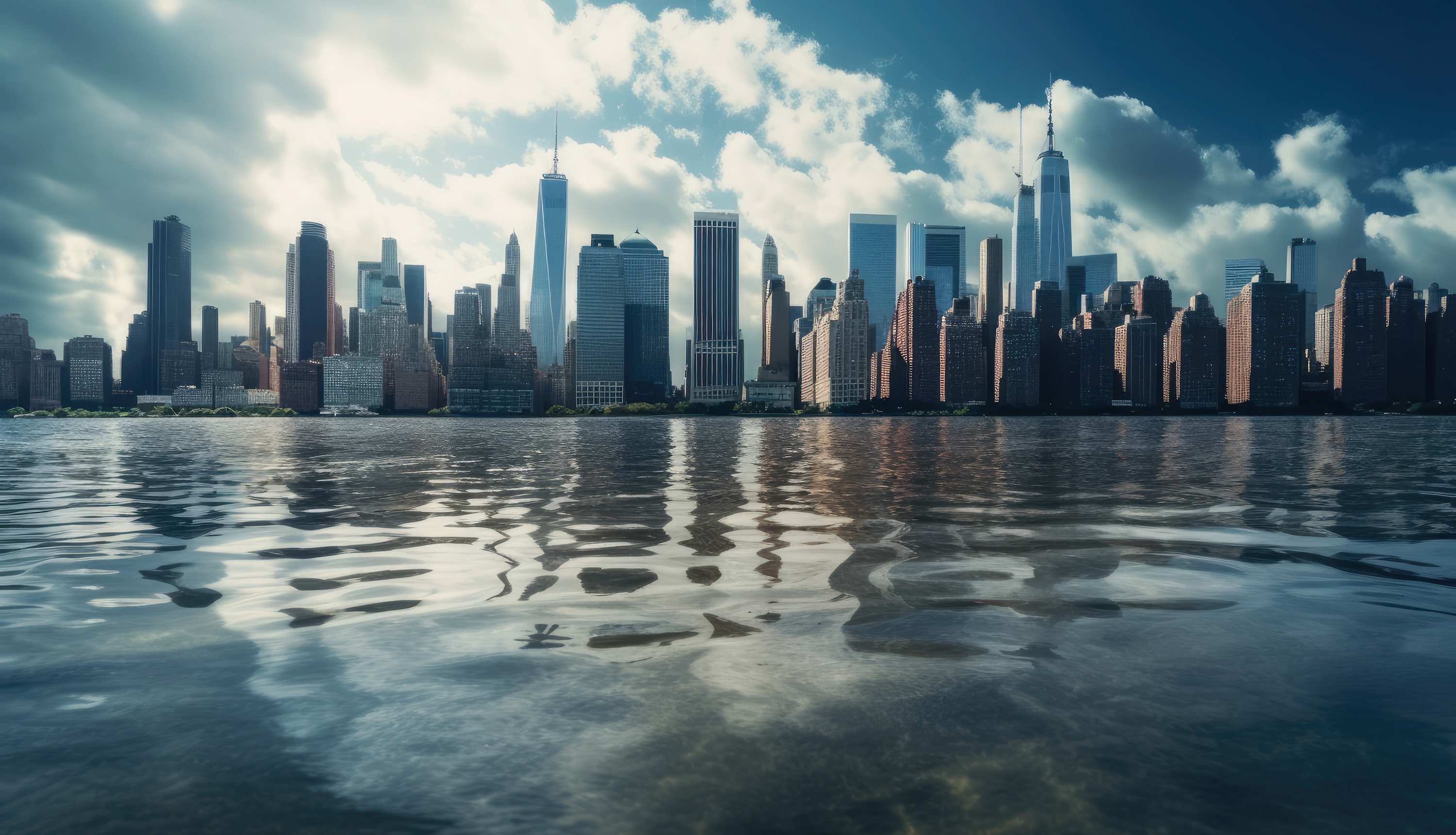 Si toutes les glaces de le Terre fondaient, le niveau de la mer s'élèverait d'environ 70 cm. New York les pieds dans l'eau. Image générée par une IA. © MVProductions, Adobe Stock