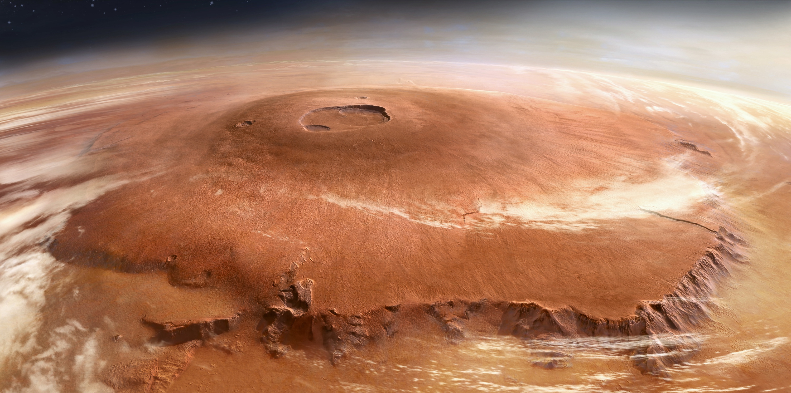 Olympus Mons, le plus grand volcan du Système solaire. © Science-illustrer, Adobe Stock