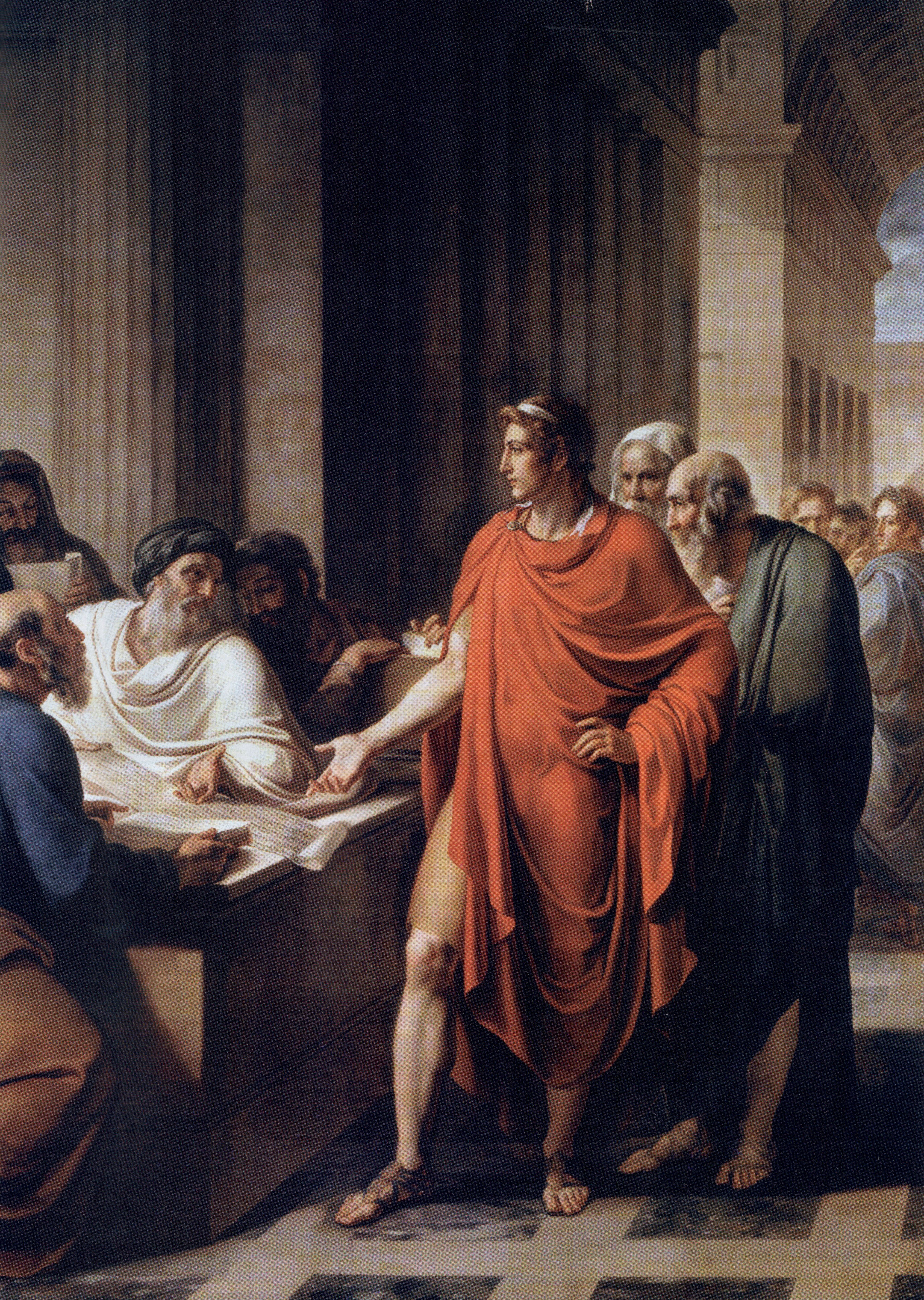 Ptolémée Philadelphe dans la bibliothèque d'Alexandrie de Vincenzo Camuccini (1813) © Wikimédia Commons, domaine public