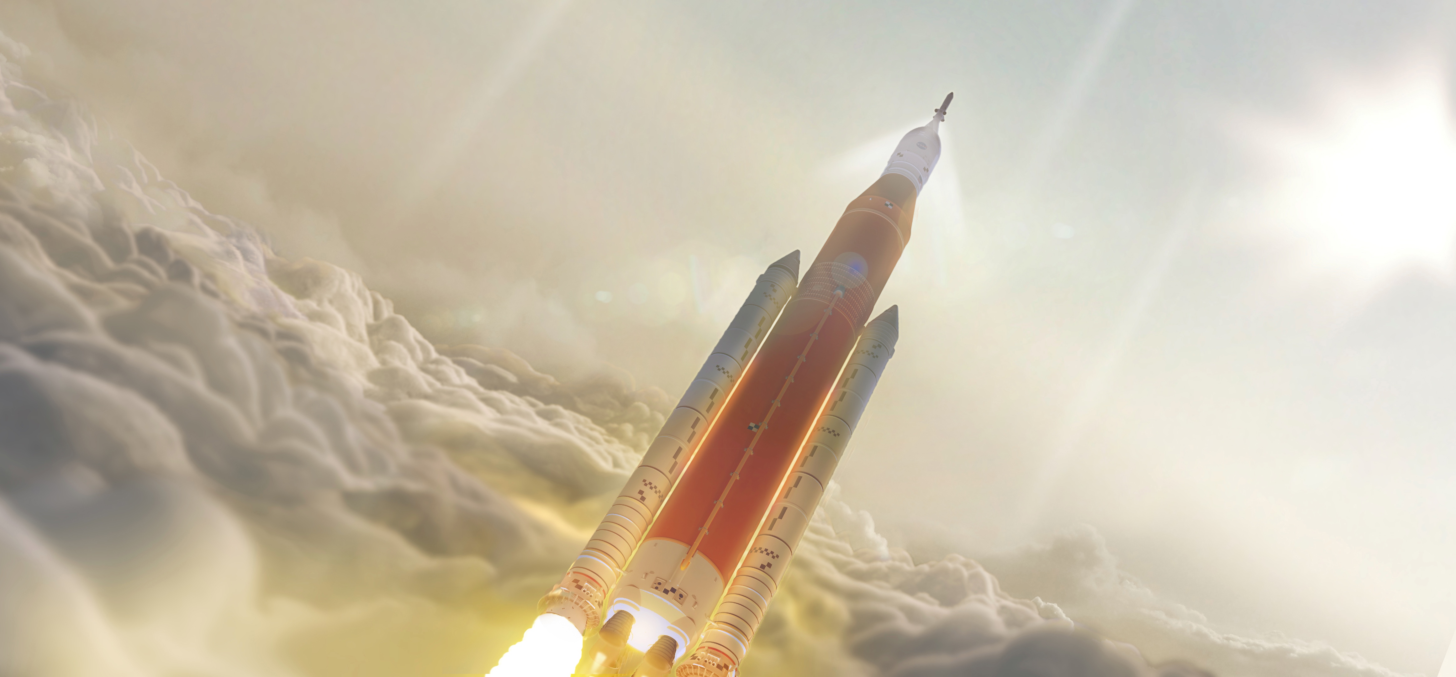 SLS, le lanceur lourd de la Nasa, volant vers l'espace . © Nasa