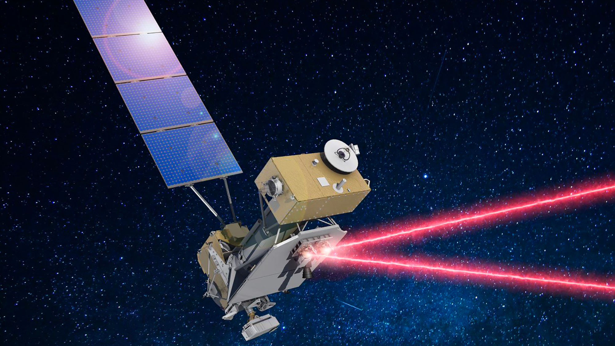 Vue d'artiste du satellite STPSat-6 à bord duquel se trouve le système de démonstration de relais de communications laser LCRD. © Nasa, Goddard Space Flight Center