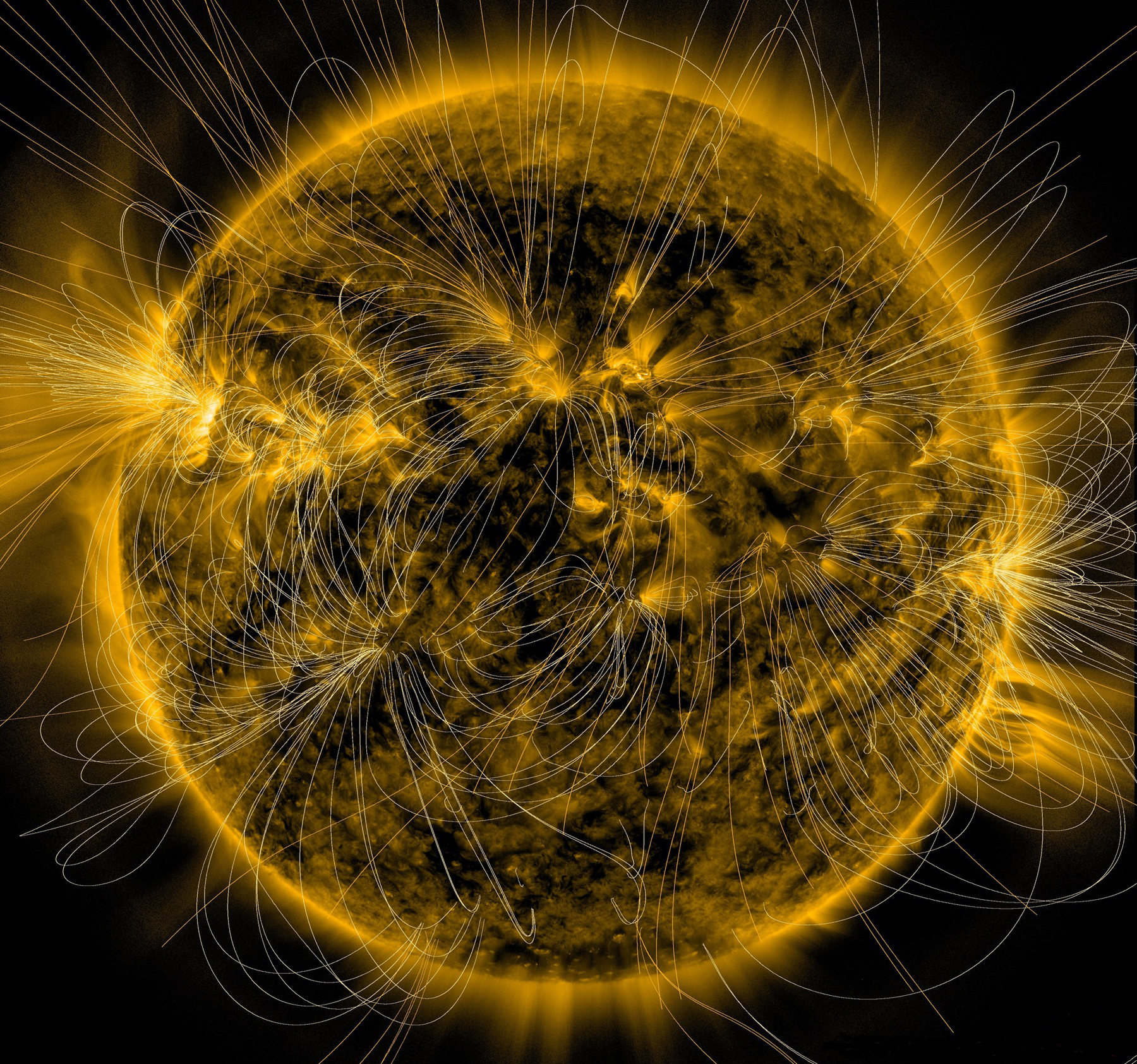 La couronne solaire s’étend sur des millions de kilomètres au-delà de la surface de notre Soleil. Elle apparaît un million de fois plus brillante que le disque solaire et sa température atteint les 3 millions de degrés. Et les champs magnétiques solaires semblent jouer un rôle essentiel de ce point de vue. © Nasa, SDO