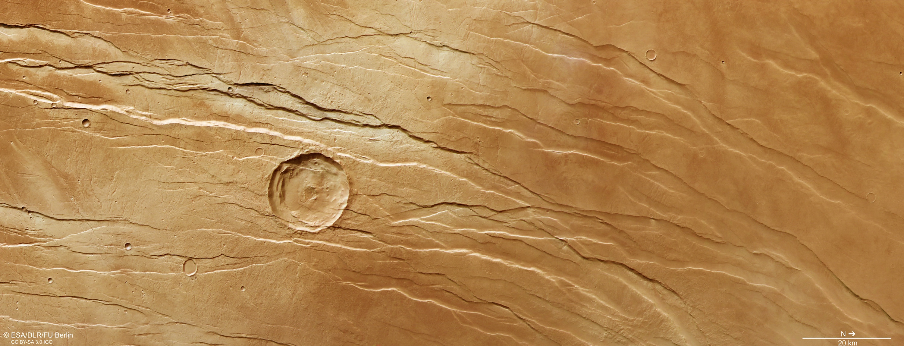 Tantalus Fossae est l'une des grandes fosses de Mars. © ESA, DLR, FU Berlin, CC BY-SA 3.0 IGO