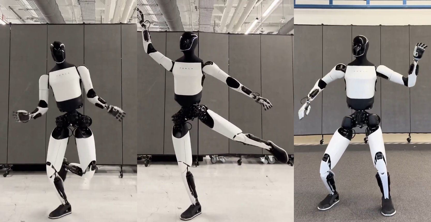 Le robot Optimus de Tesla esquisse quelques pas de danse. © Tesla