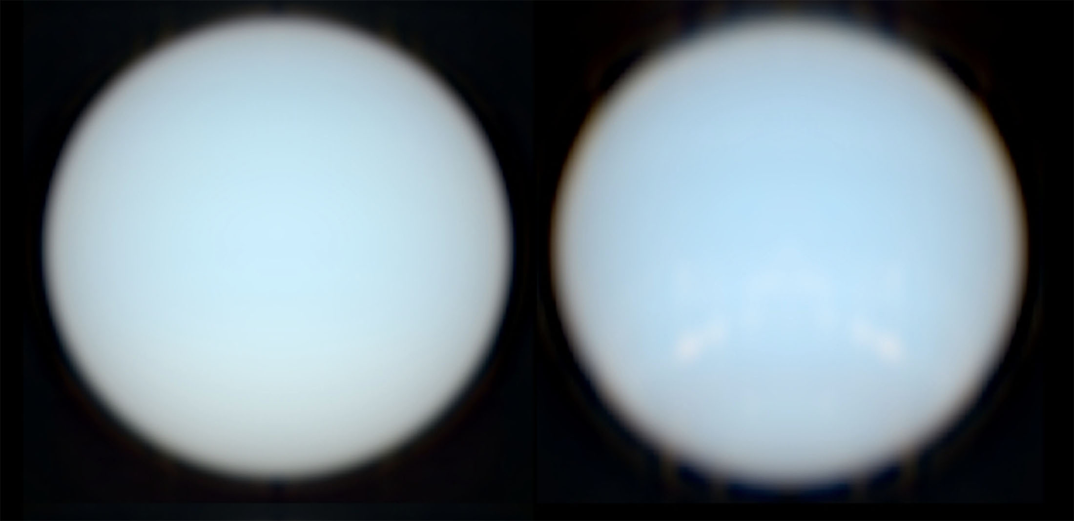 Les vraies couleurs des planètes Uranus et Neptune. Ces images ont été réalisées à partir des données des spectrographes d’Hubble (STIS) et du VLT (Muse). © Patrick Irwin, Université d'Oxford