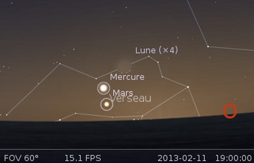 Le 11 février, venez observer la Lune en rapprochement avec Mars et Mercure. © Futura-Sciences