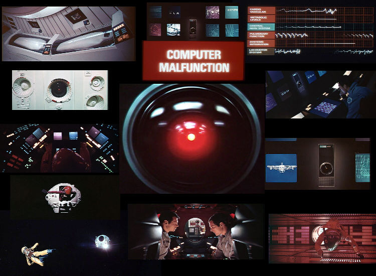 L'ordinateur HAL 9000 dans le film 2001, l'Odyssée de l'espace au centre de l'image. Crédit : Hollywood North Entertainment Services