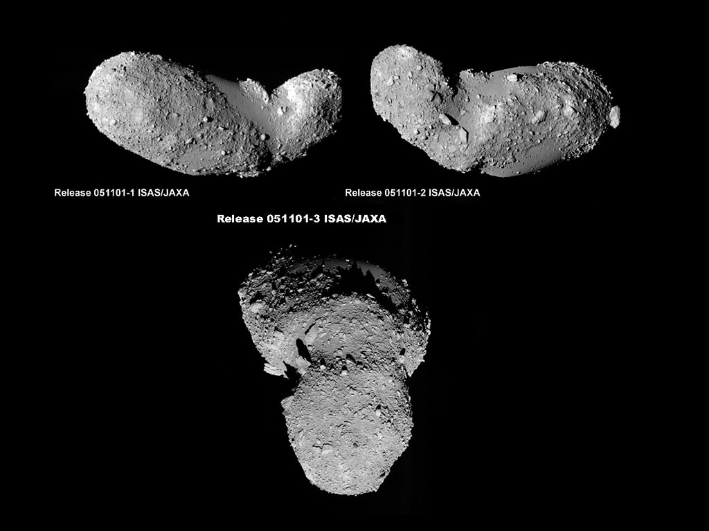 L'astéroïde 25143 Itokawa vu par la sonde japonaise Hayabusa. Crédit : Jaxa