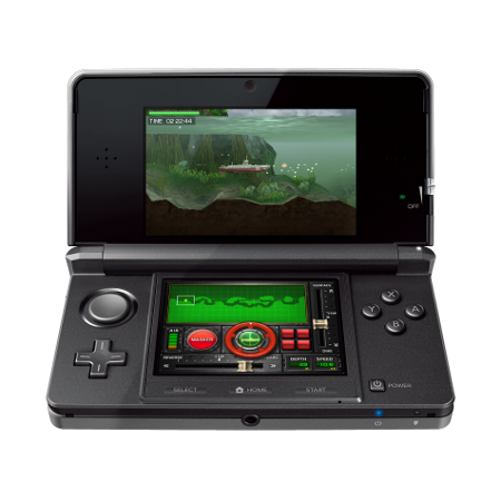 Disponible le 25 mars prochain, la Nintendo 3DS sera la première console grand public permettant d’afficher des jeux vidéos en 3D sans qu’on ait besoin de porter de lunettes spéciales. © Nintendo