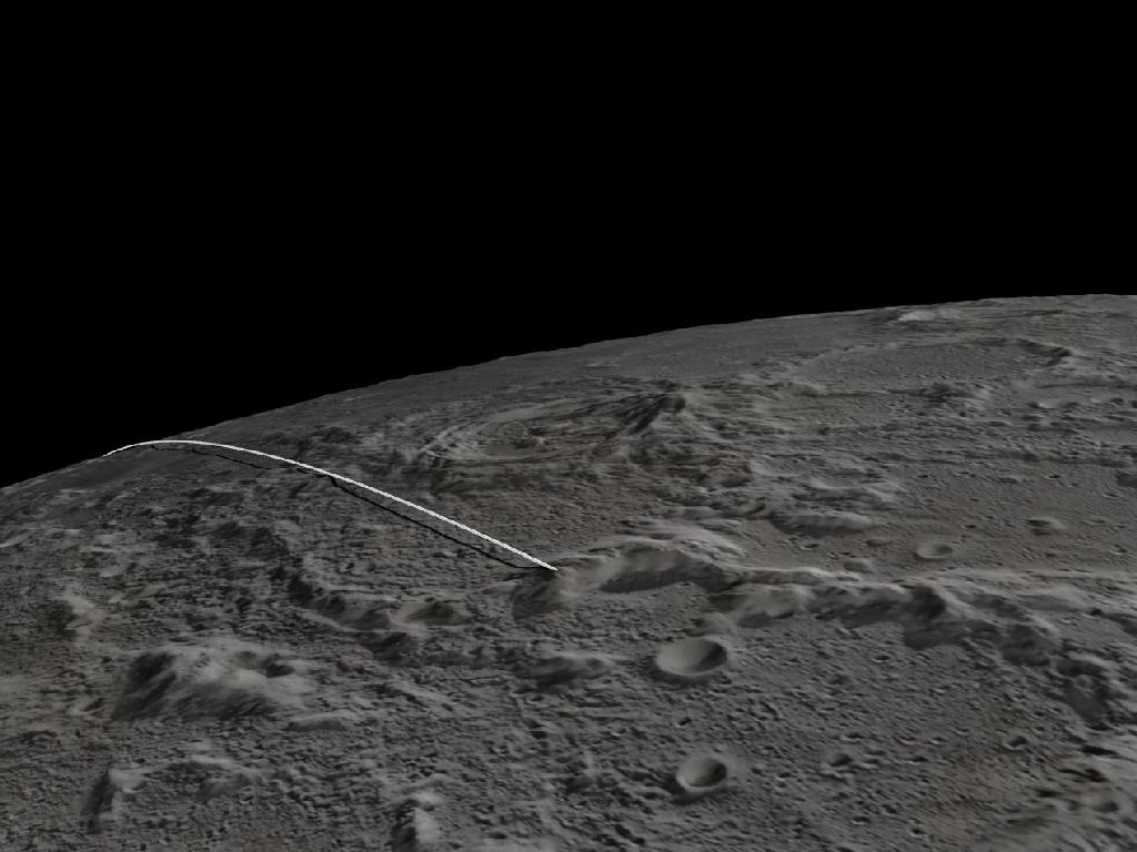 Une image extraite de l'animation du JPL montrant la fin de la trajectoire des deux sondes Grail. © Nasa/JPL-Caltech/GSFC/ASU