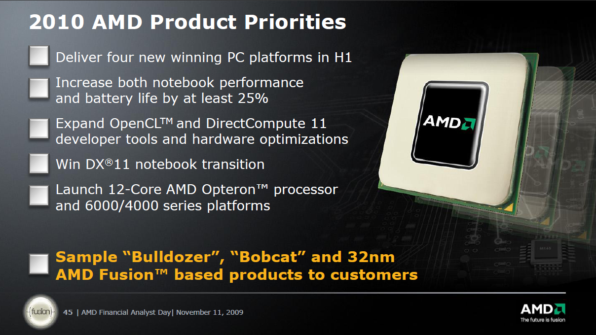 Planning d'AMD pour l'année 2010 (en anglais). © AMD
