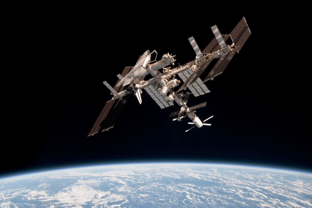 Une vue de l'ISS lors de la mission d'installation d'AMS-02.&nbsp;© Nasa