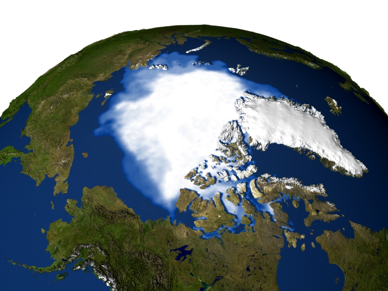 La réduction de la banquise rend de plus en plus facile l'exploitation des réserves situées sous l'océan Arctique (ici la couverture moyenne des années 2003 à 2005). © Nasa