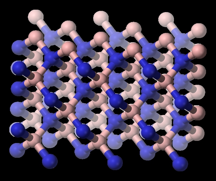 Schéma du nitrure de bore dans sa forme tétraédrique (dite cubique). Licence Commons